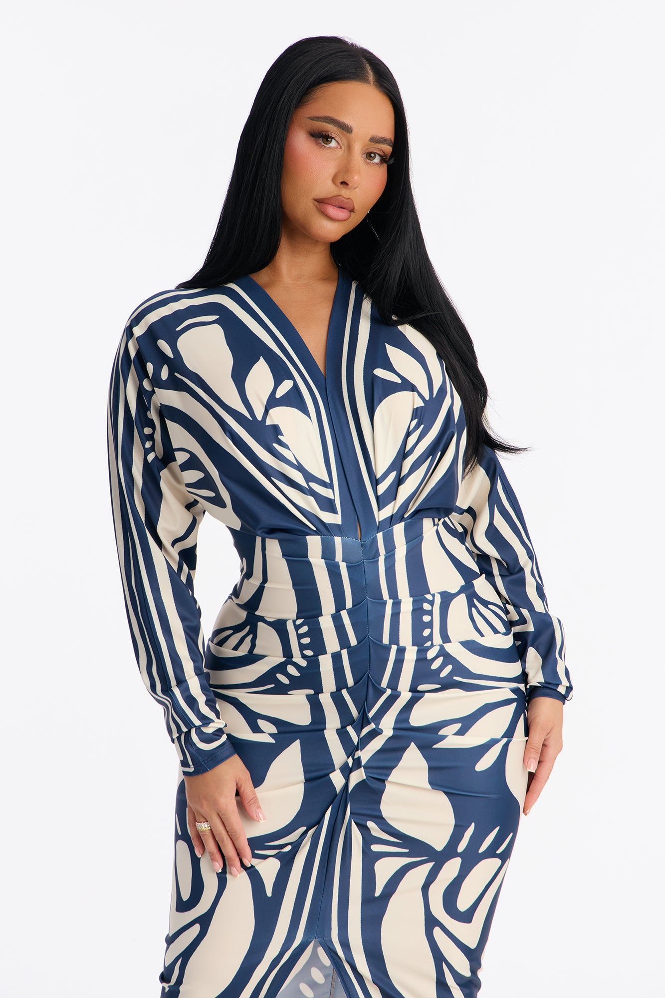 Revive Long Sleeve Midi Dress - Navy/combo