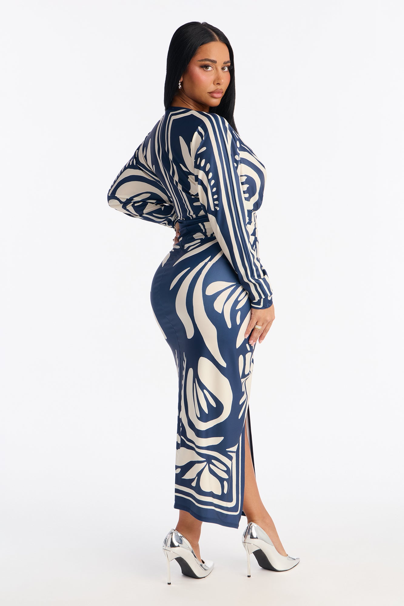 Revive Long Sleeve Midi Dress - Navy/combo