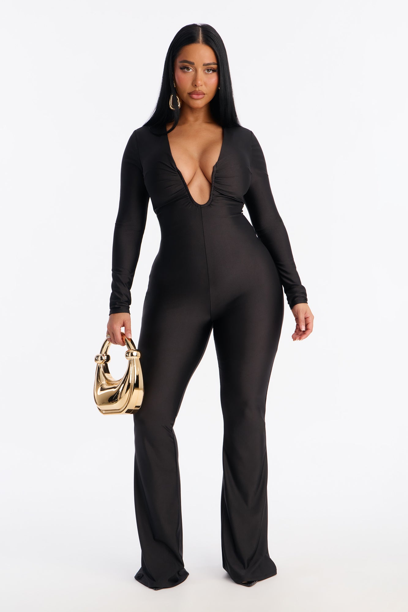 Isa Plunge Neck Jumpsuit - Black
