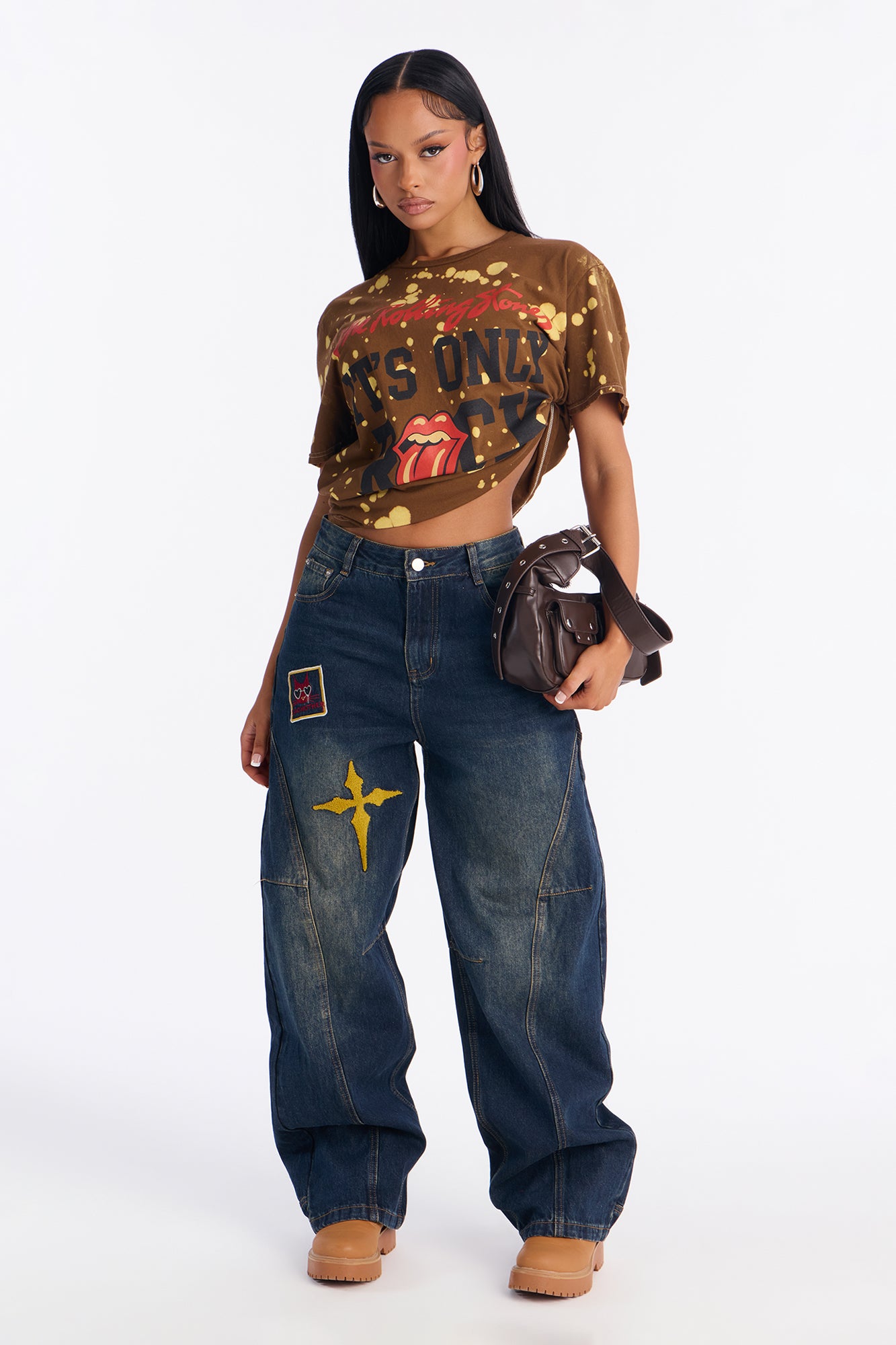 Kitten Around Barrel Leg Jeans - Dark Wash