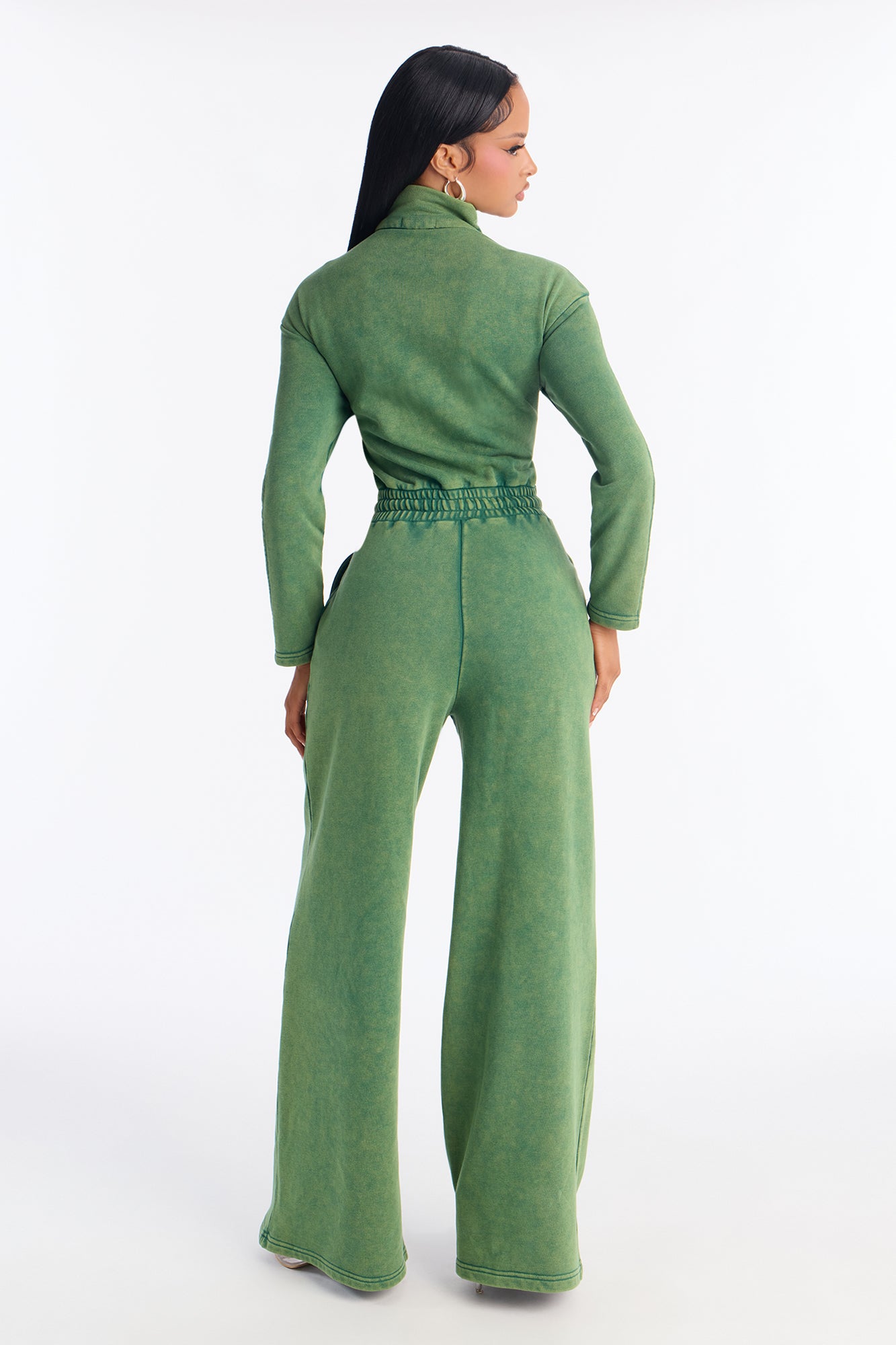 Busy Schedule Washed French Terry Jumpsuit - Hunter
