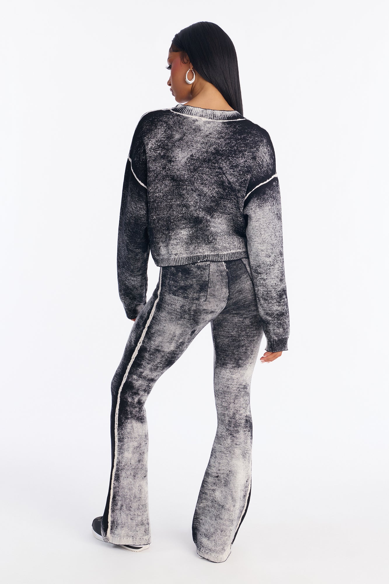 Out Of This World Washed Sweater Wide Leg Pant Set - Black