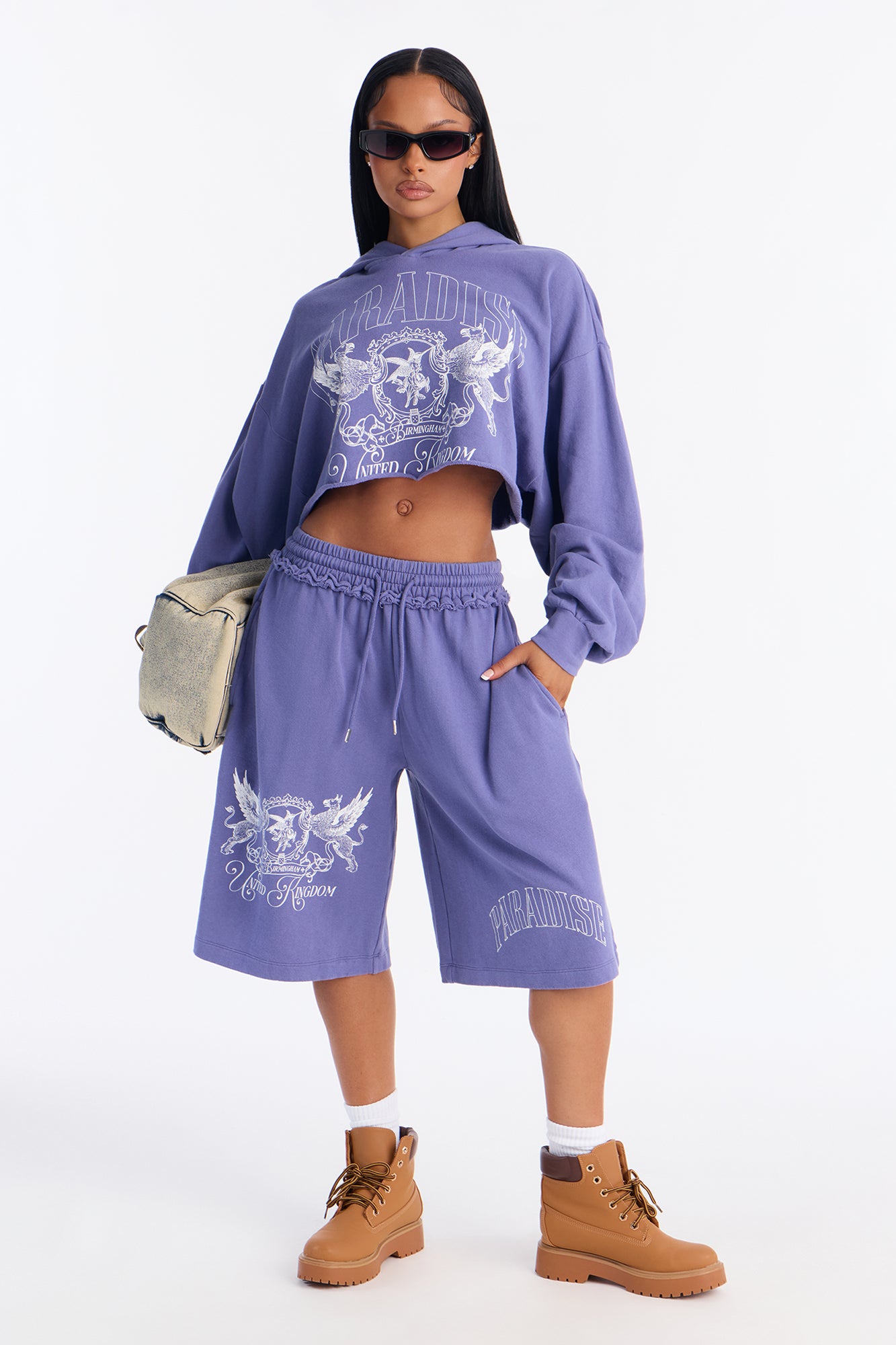 Street Paradise Fleece Short Set - Purple
