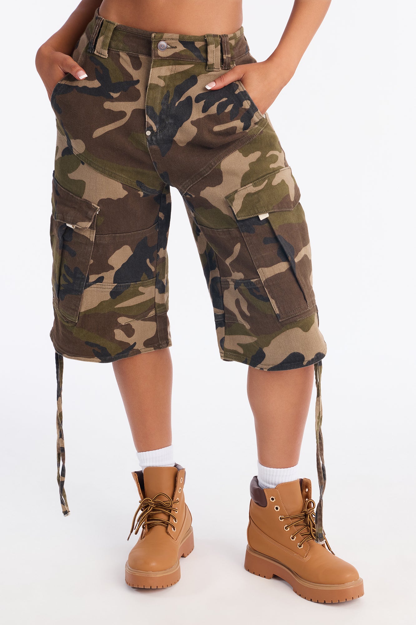 At Command Camo Cargo Denim Jorts - Olive/combo
