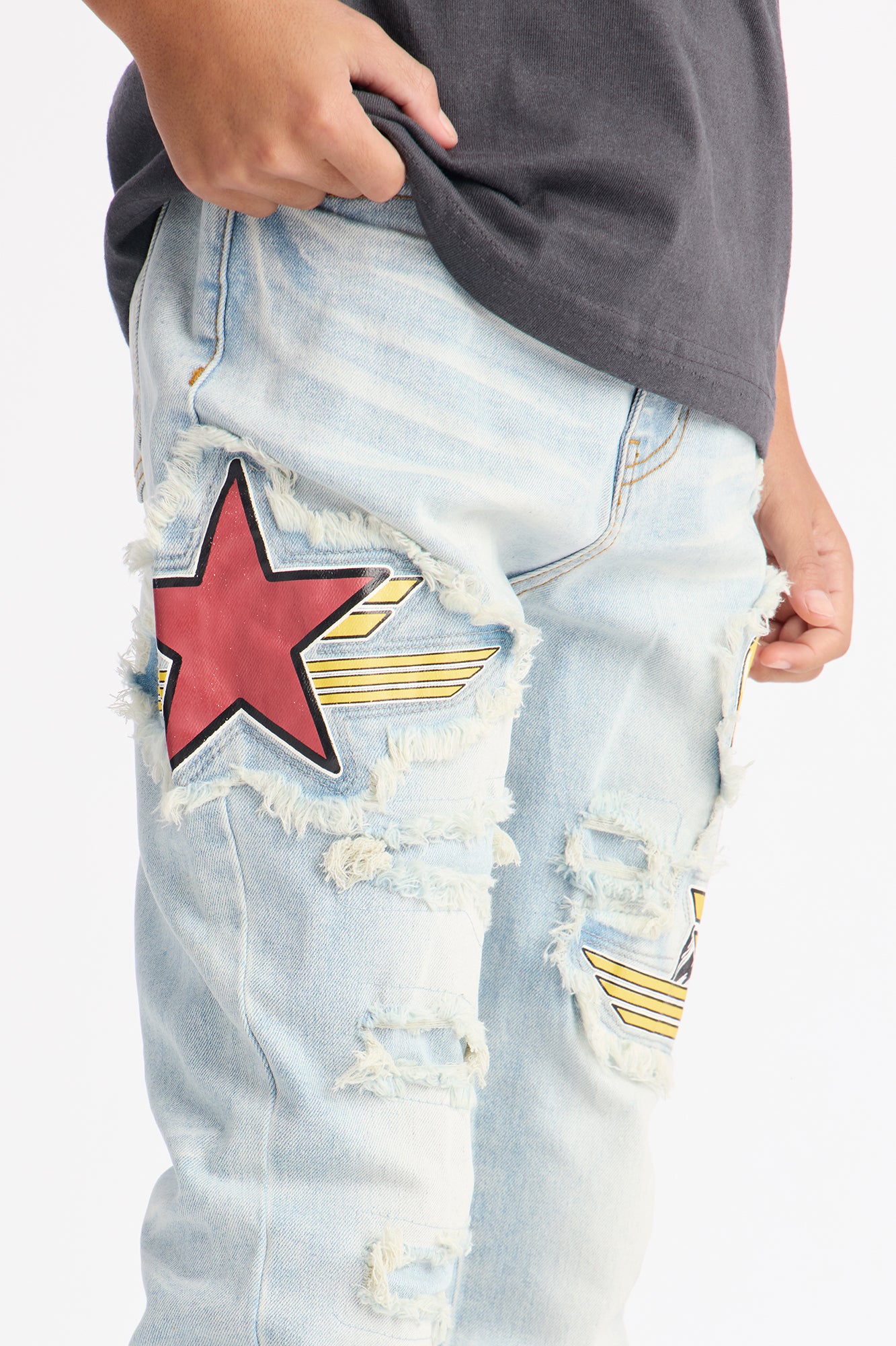 Mini Stacked Skinny Eagle Flight Jean - Light Wash
