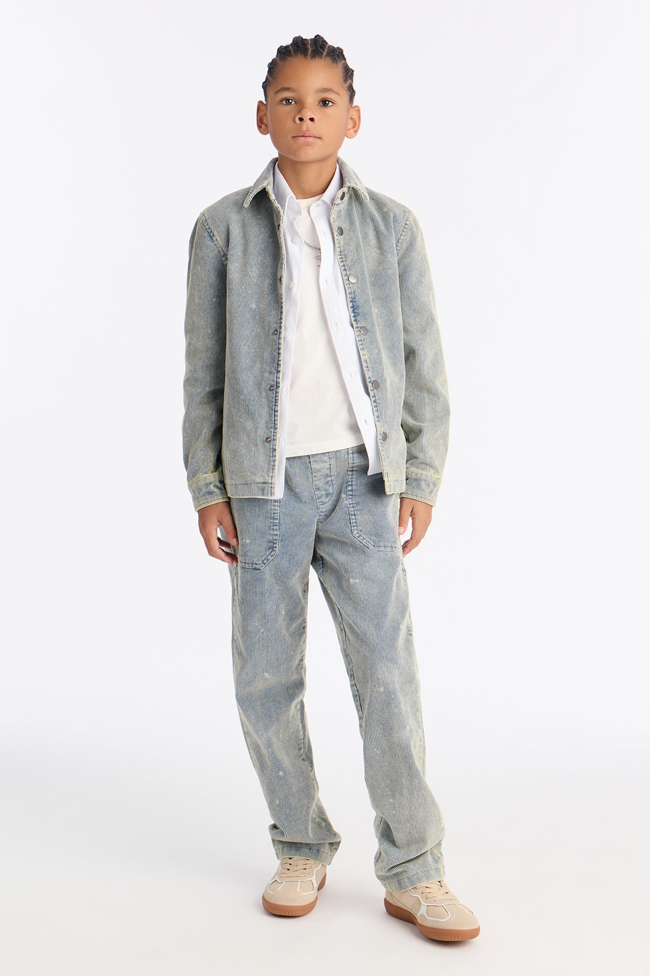 Mini Chi Town Corduroy Button Up Shirt - Distressed Blue Wash