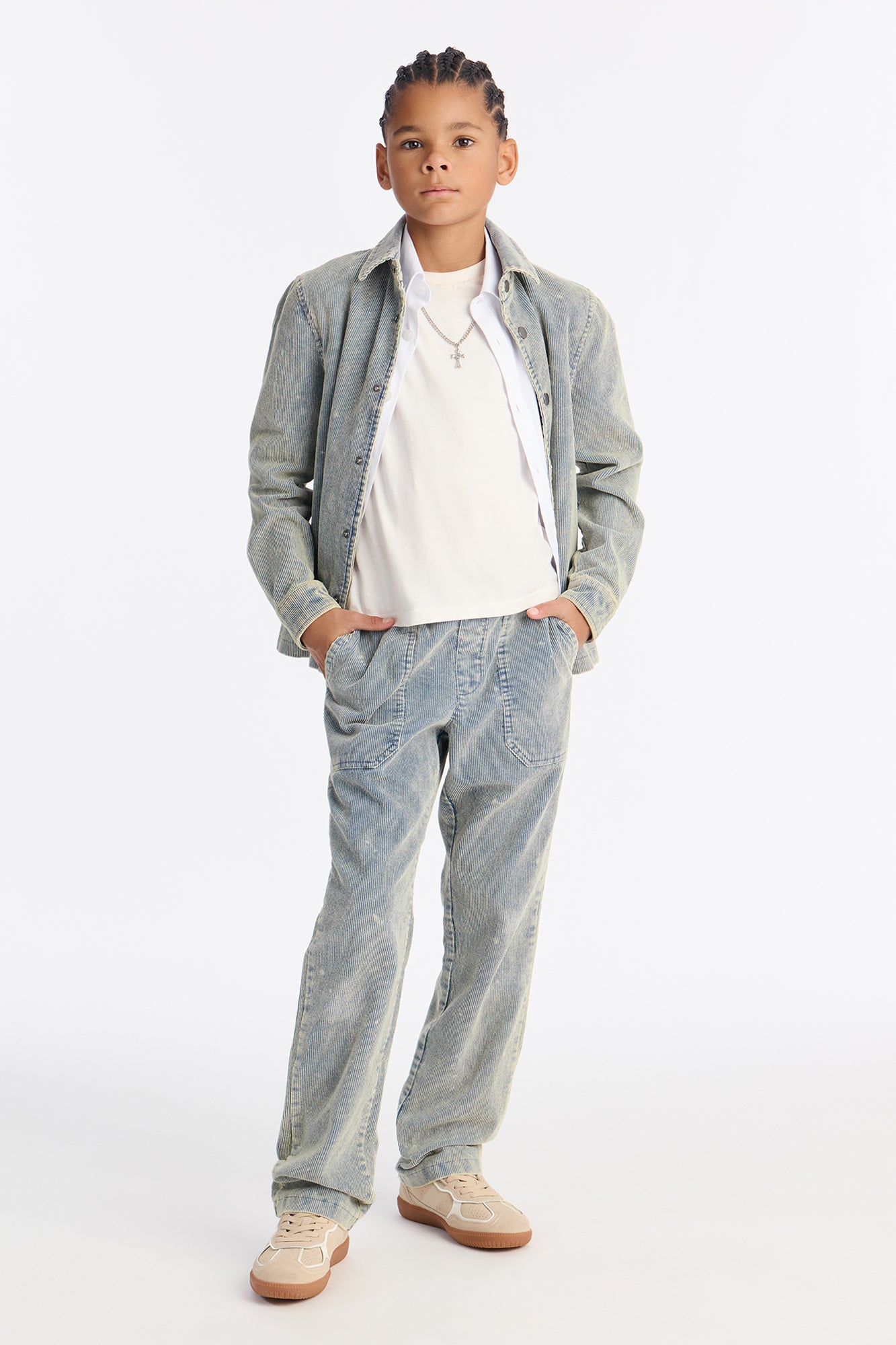 Mini Straight Chi Town Corduroy Pant - Distressed Blue Wash