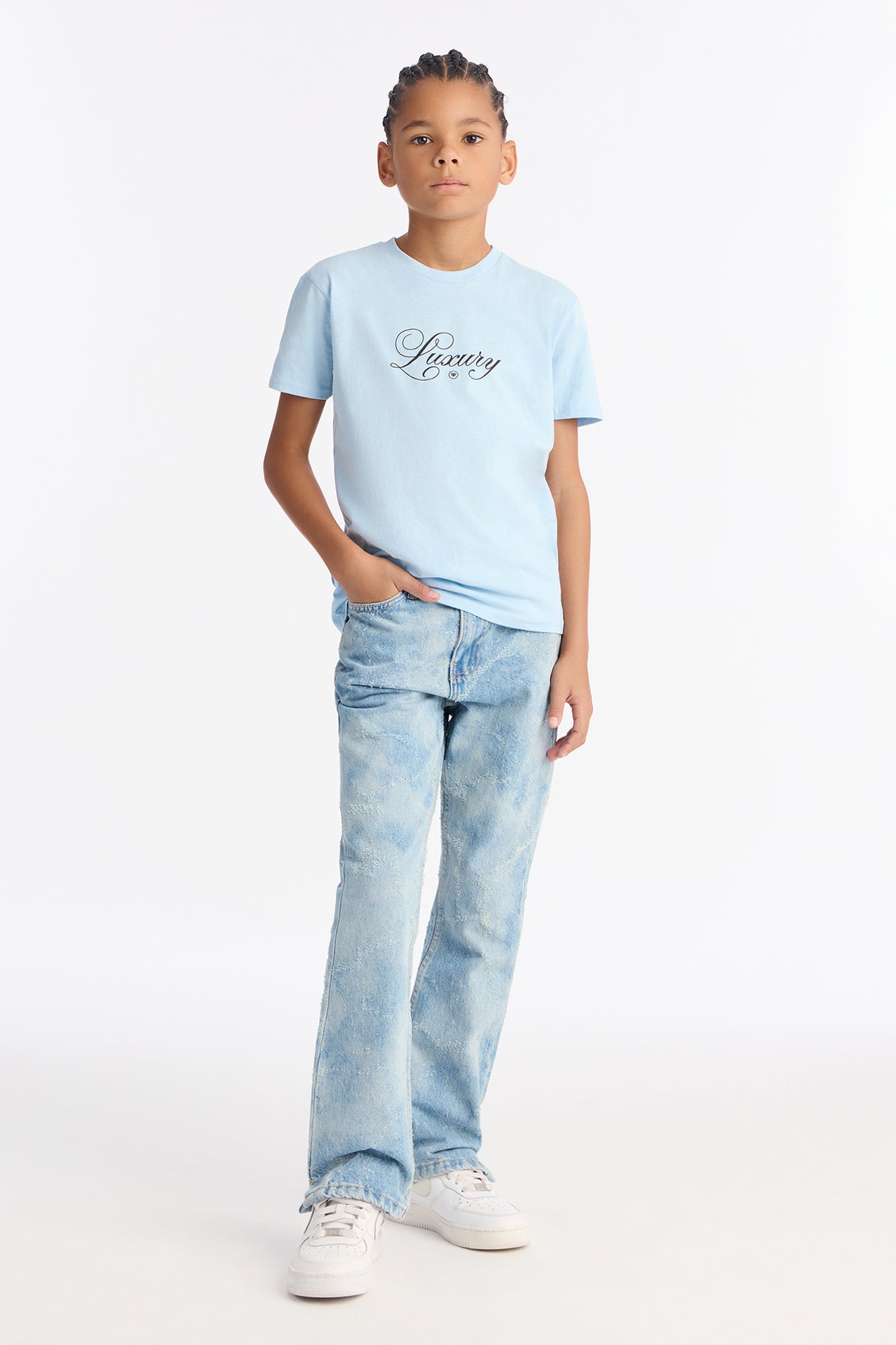 Mini Stacked Slim Flare Surf Fray Slit Jean - Light Wash