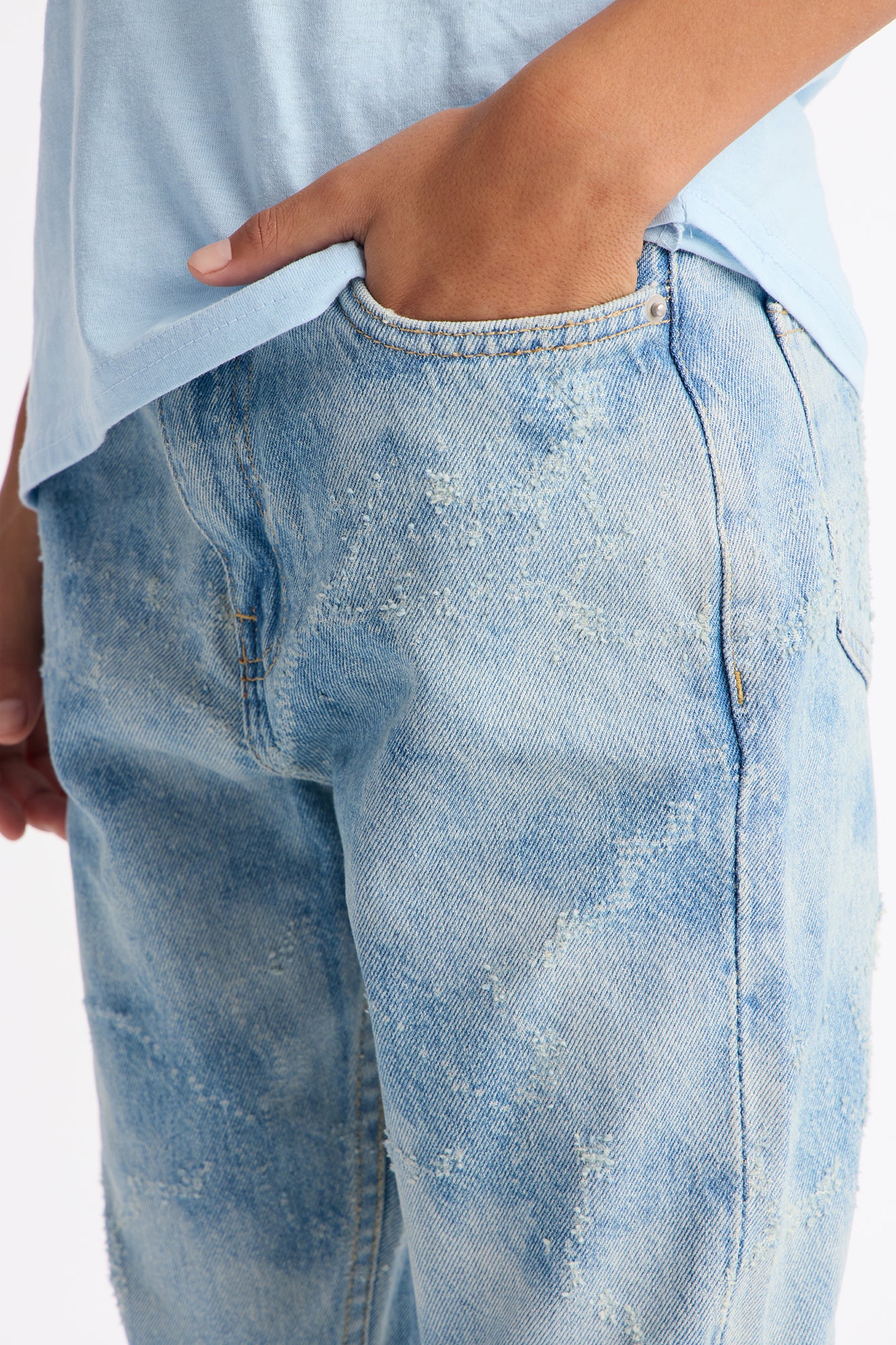 Mini Stacked Slim Flare Surf Fray Slit Jean - Light Wash