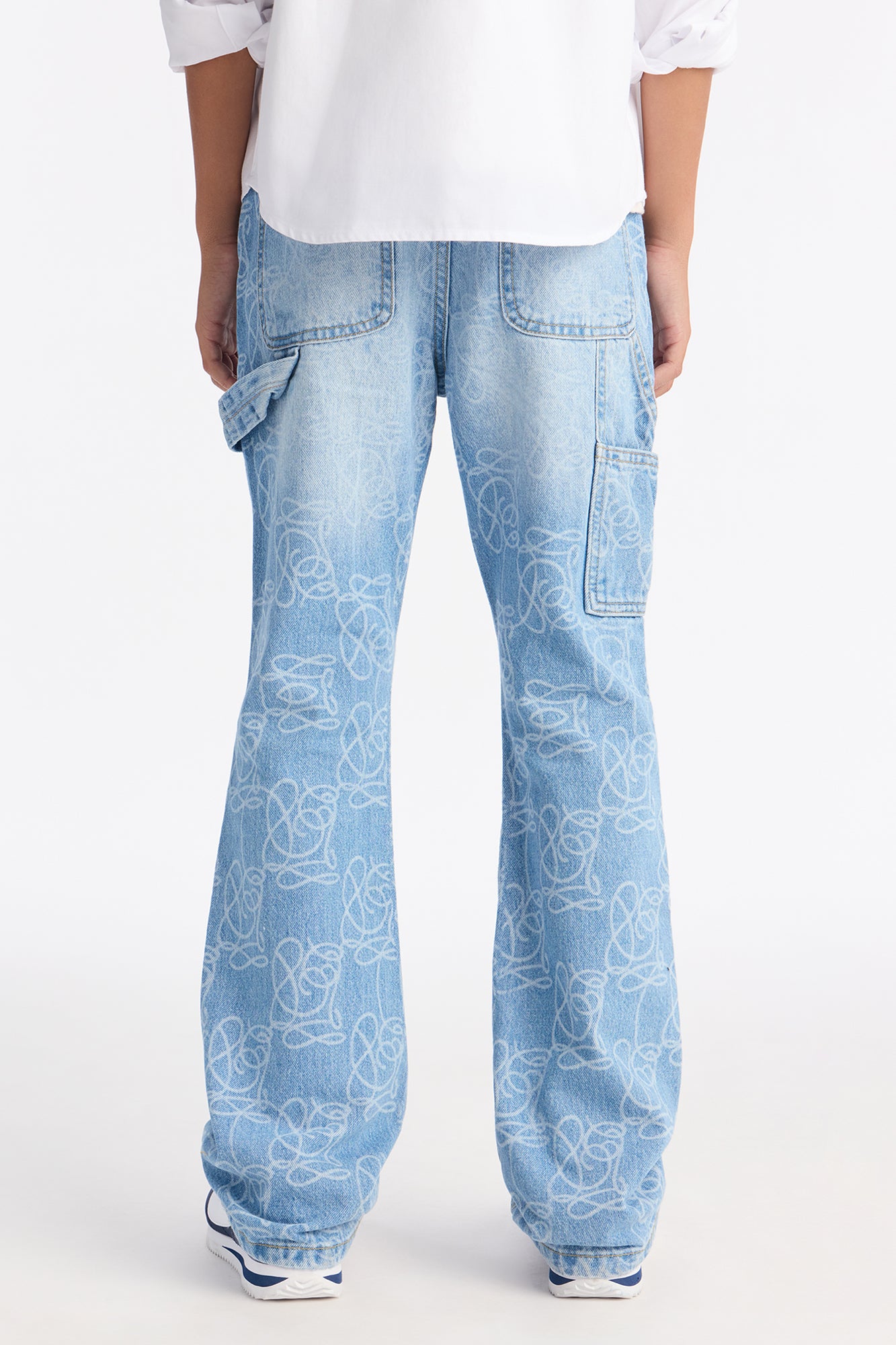 Mini Stacked Slim Flare Slide Thru Distressed Jean - Medium Blue Wash