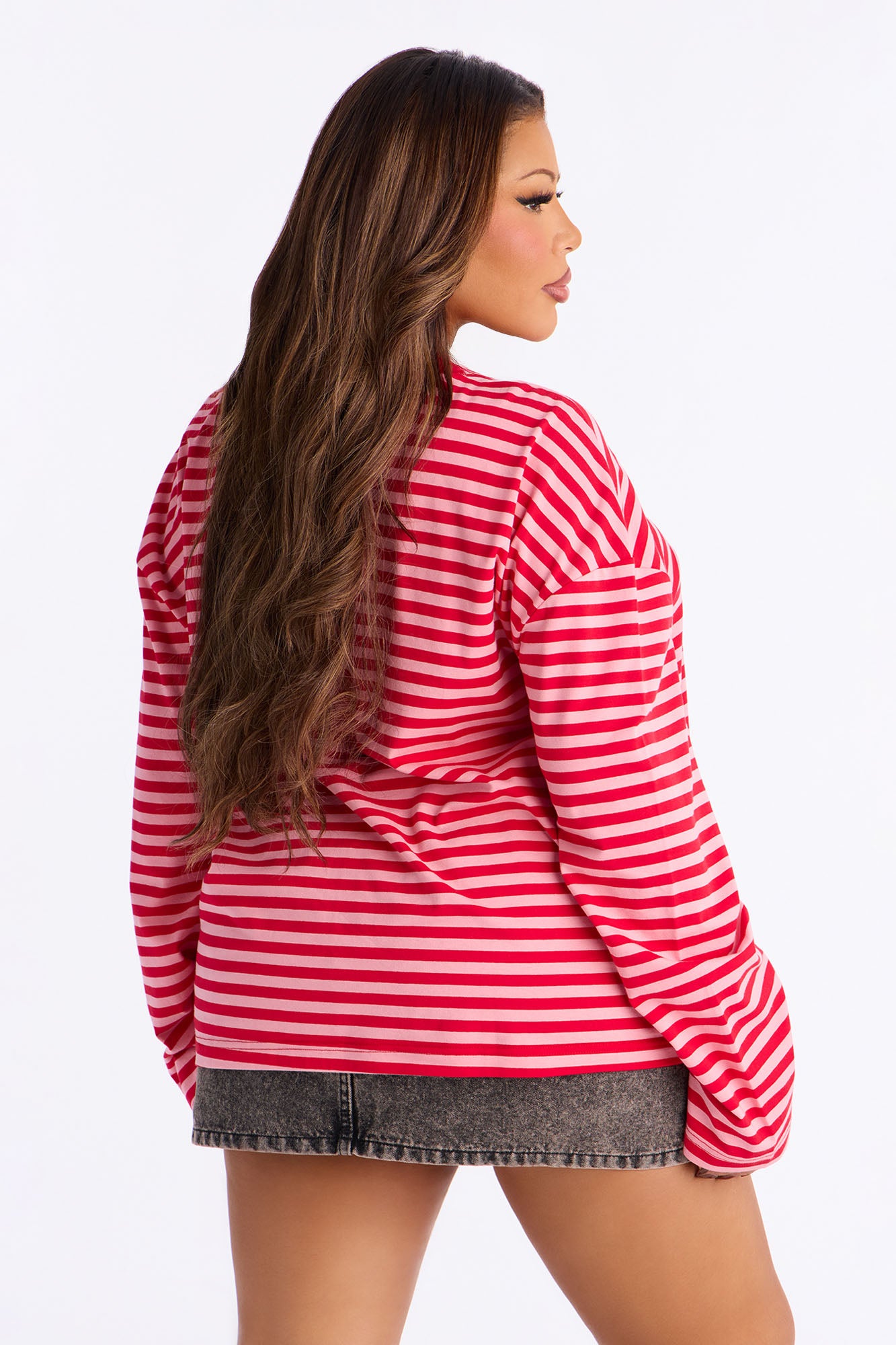 Alyssa Striped Oversized Long Sleeve Top - Red/combo