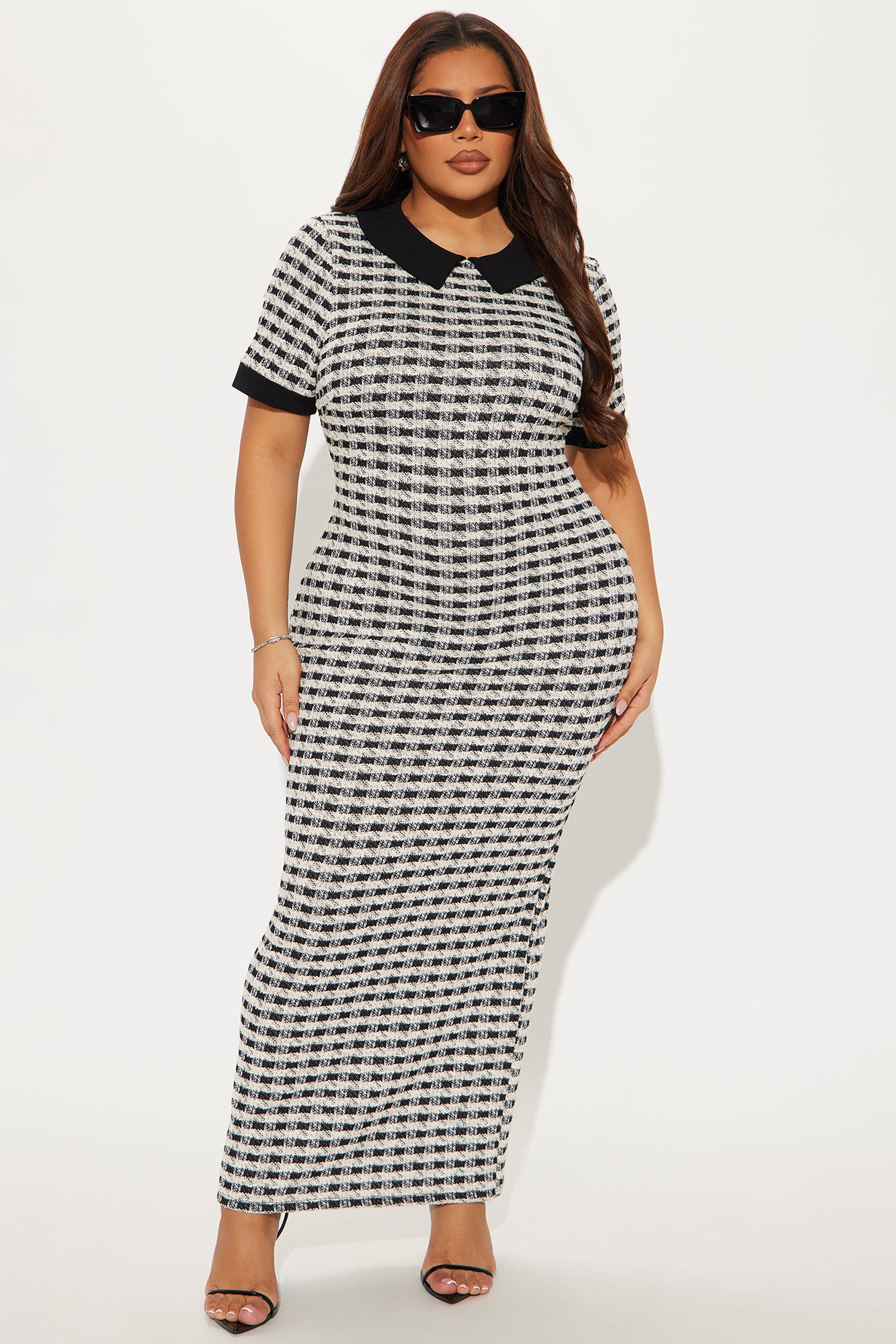 Jasmine Stretch Tweed Maxi Dress - Off White/combo