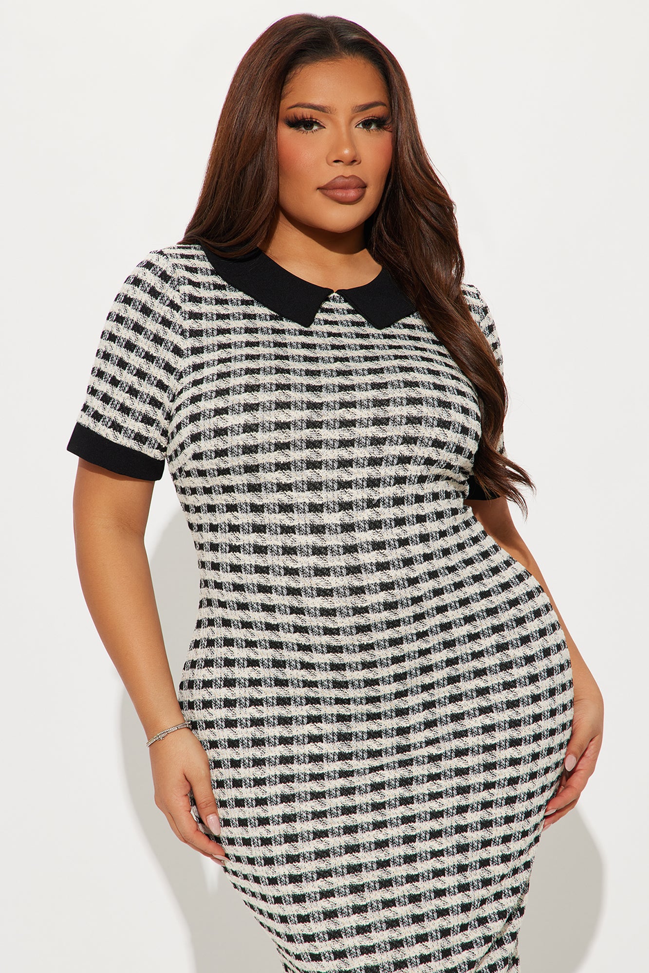 Jasmine Stretch Tweed Maxi Dress - Off White/combo