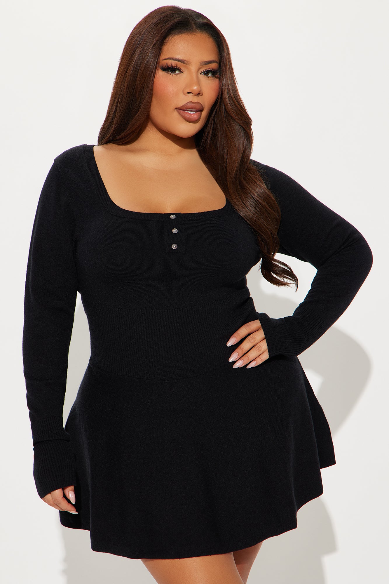 Leanna Sweater Mini Dress - Black
