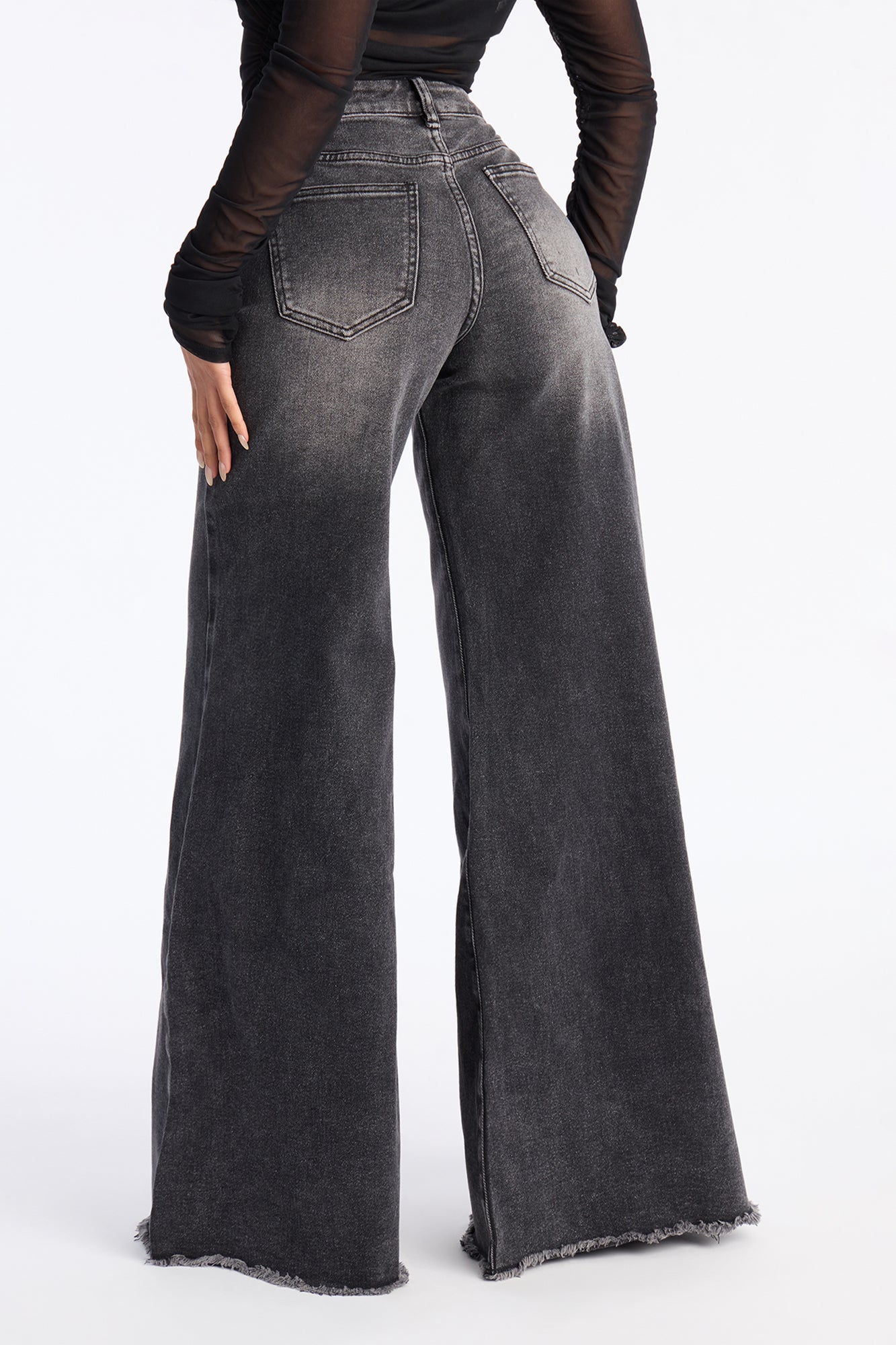 Take It Back Fray Hem Wide Leg Jeans - Black Wash