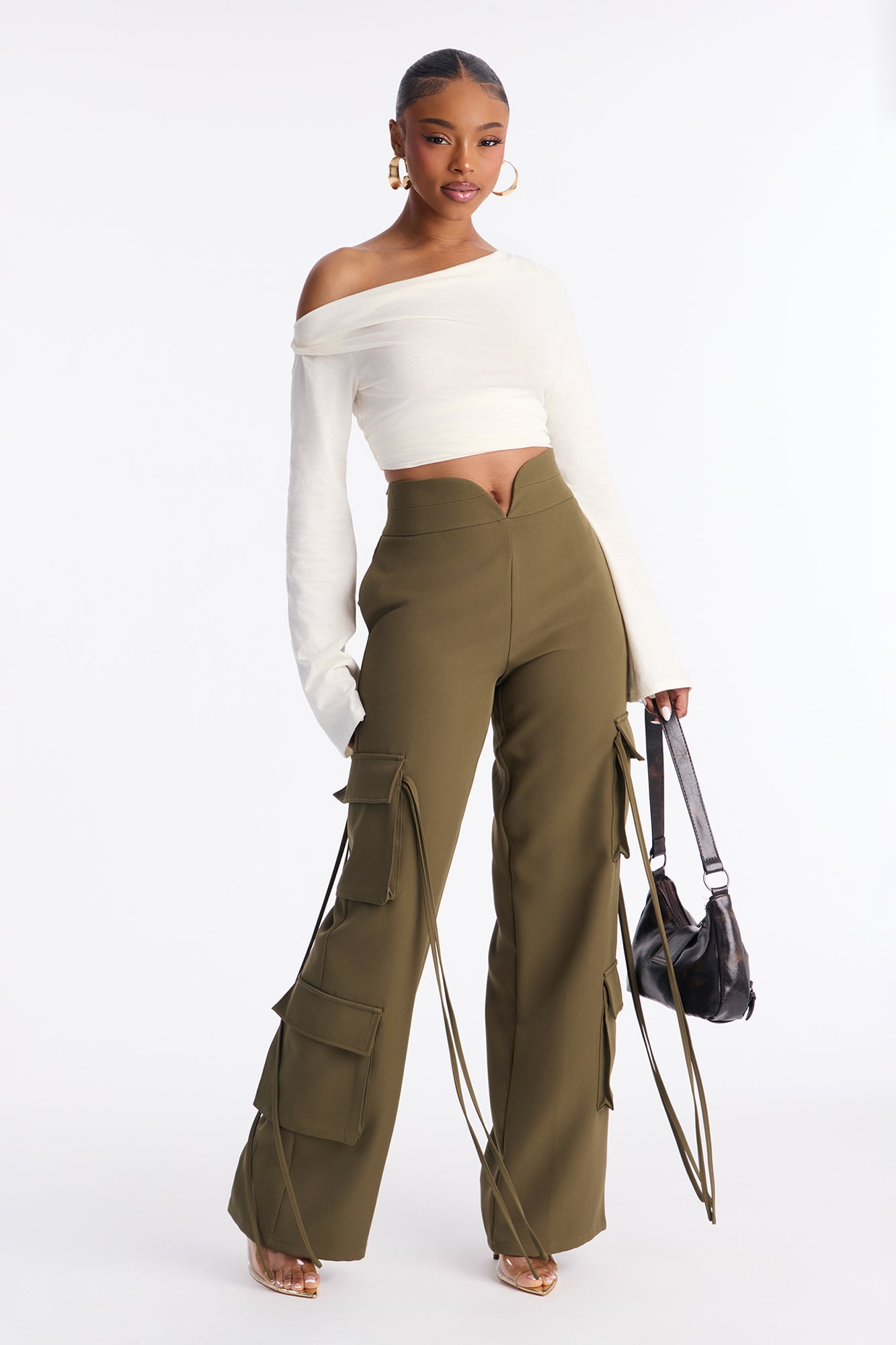 Morgan V Waist Cargo Pants 33 - Military Green