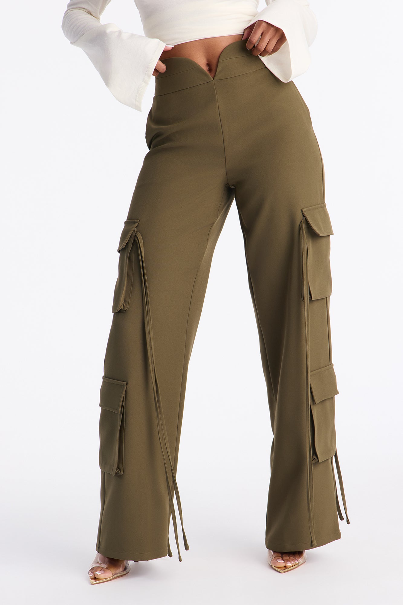 Morgan V Waist Cargo Pants 33 - Military Green