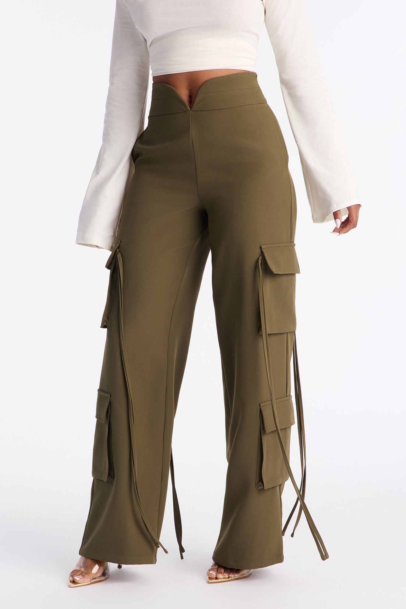 Morgan V Waist Cargo Pants 33 - Military Green