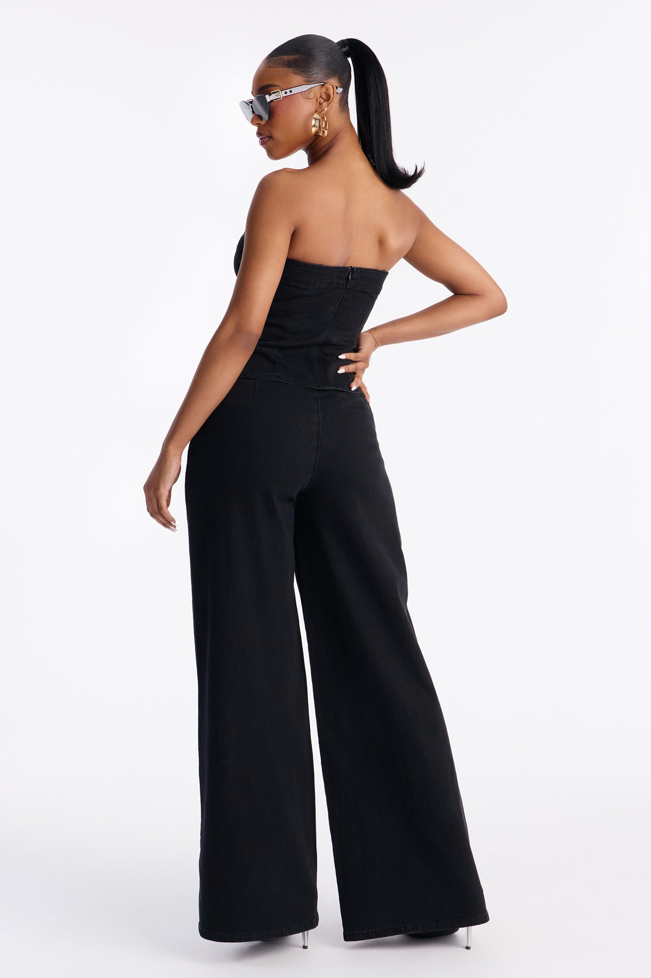 Colette Strapless Denim Pant Set - Black