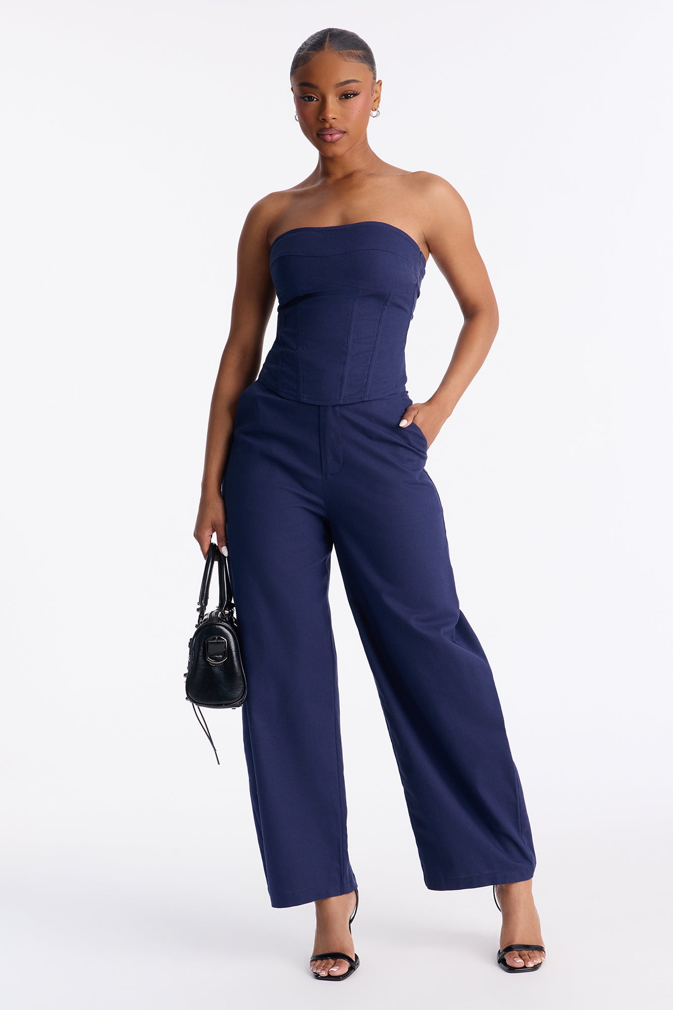 Laurie Strapless Barrel Pant Set - Navy