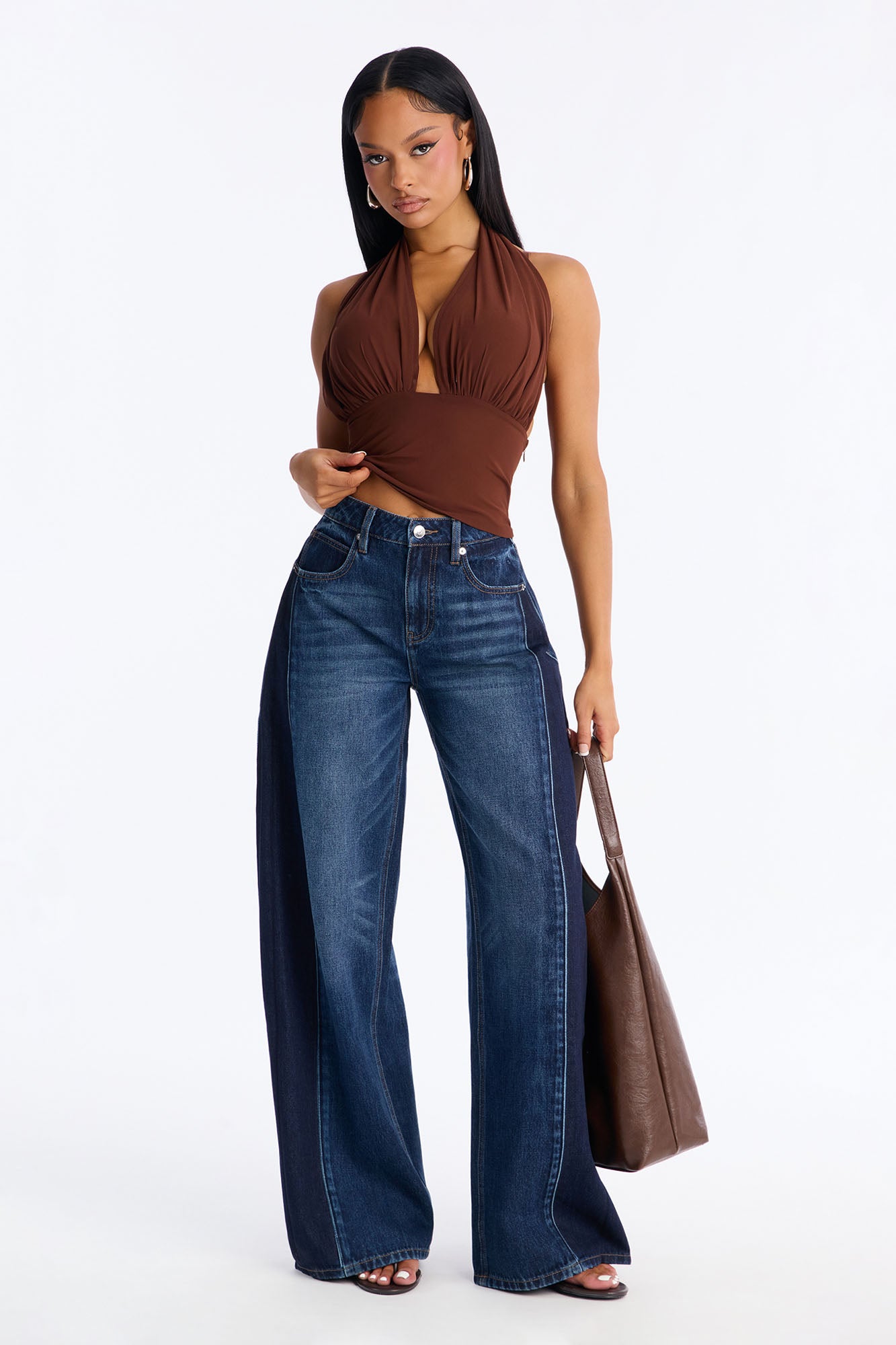 Side Note Non Stretch Wide Leg Jeans - Dark Wash