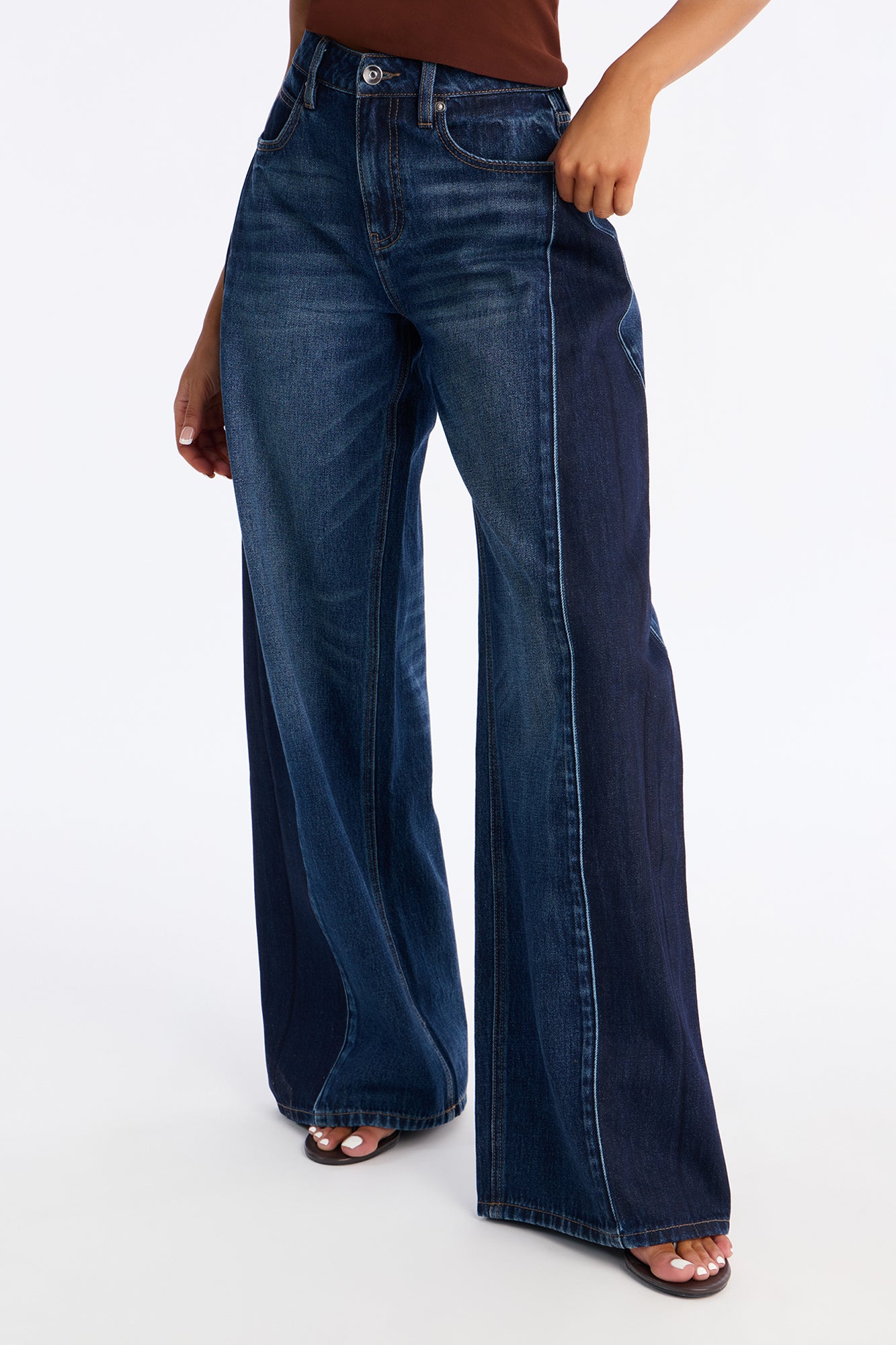 Side Note Non Stretch Wide Leg Jeans - Dark Wash