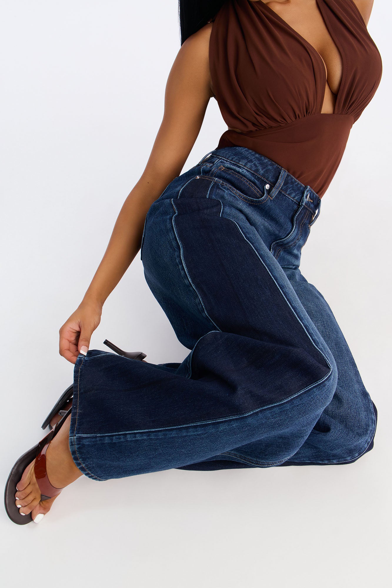 Side Note Non Stretch Wide Leg Jeans - Dark Wash