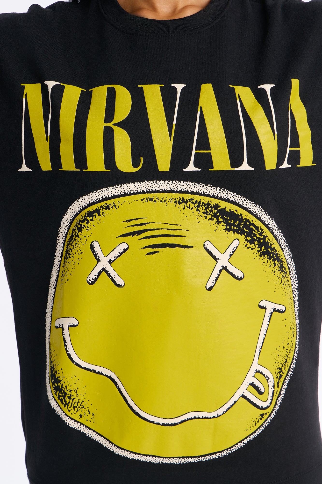 Nirvana Yellow Smiley Crew Fleece Sweatshirt - Black