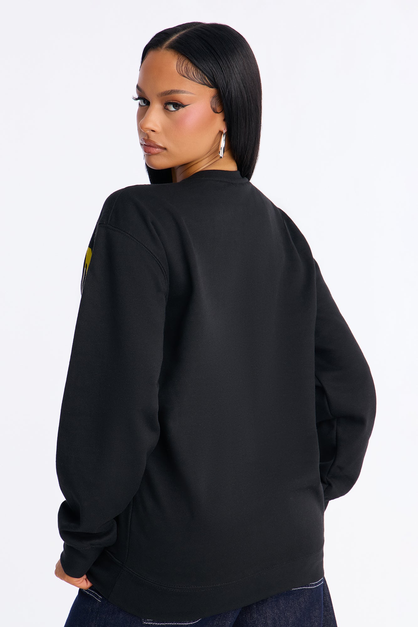 Nirvana Yellow Smiley Crew Fleece Sweatshirt - Black