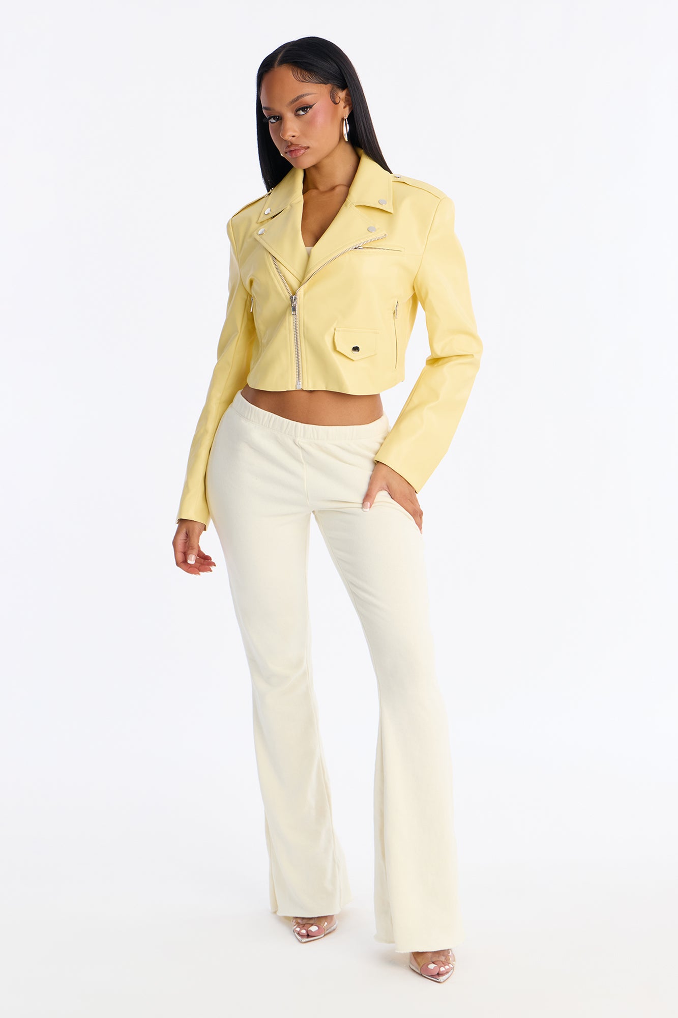 Break The Mold Faux Leather Moto Jacket - Butter Yellow