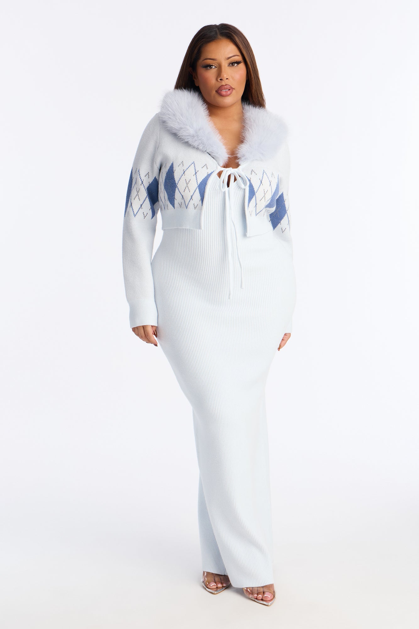 Aspen Sweater Maxi Dress Set - Light Blue