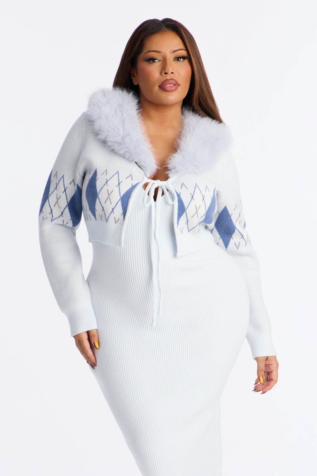 Aspen Sweater Maxi Dress Set - Light Blue