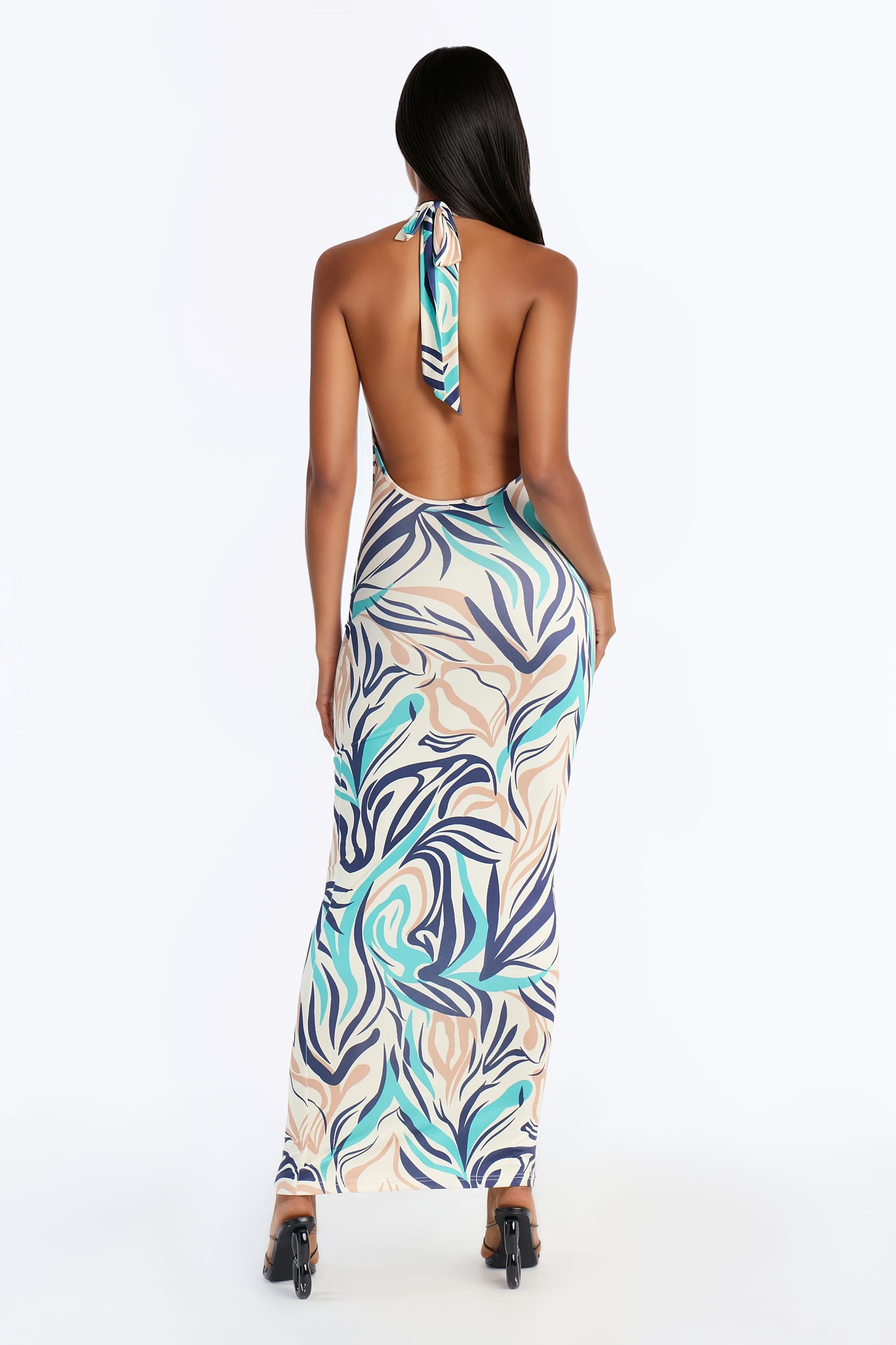 Island Giggles Backless Maxi Dress - Teal/combo