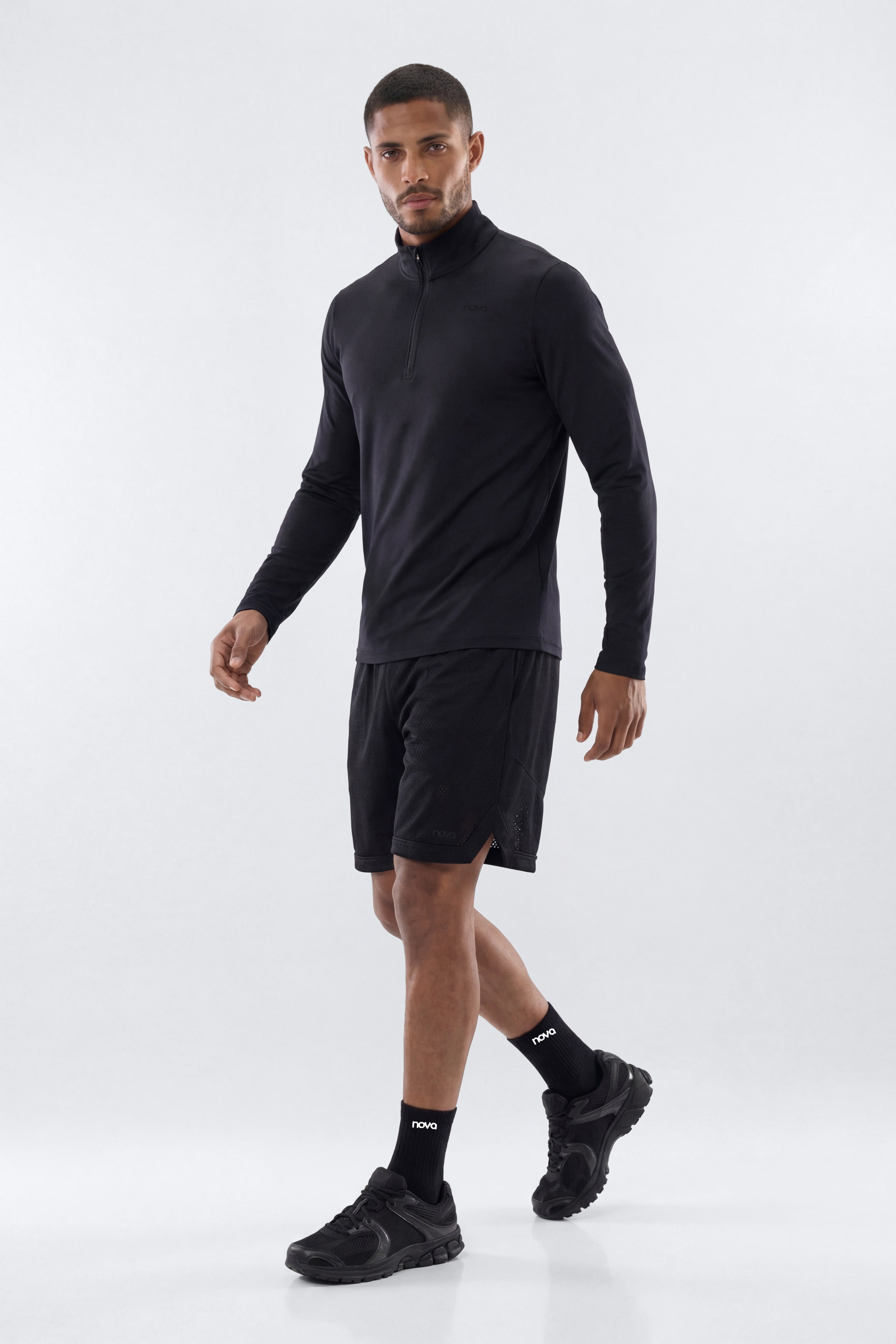 HexTech™ Quarter Zip Long Sleeve Active Top - Black