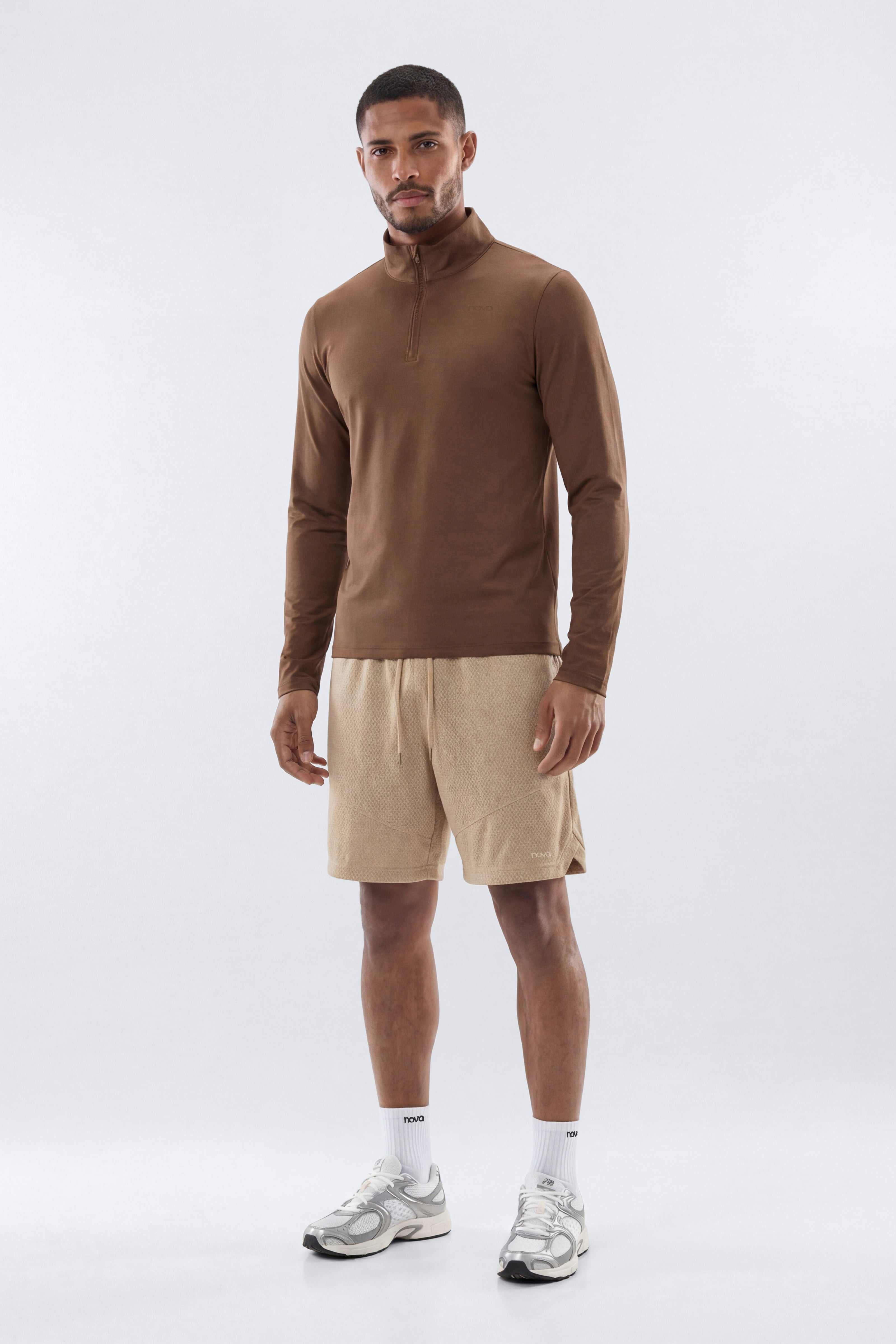 HexTech™ Quarter Zip Long Sleeve Active Top - Brown
