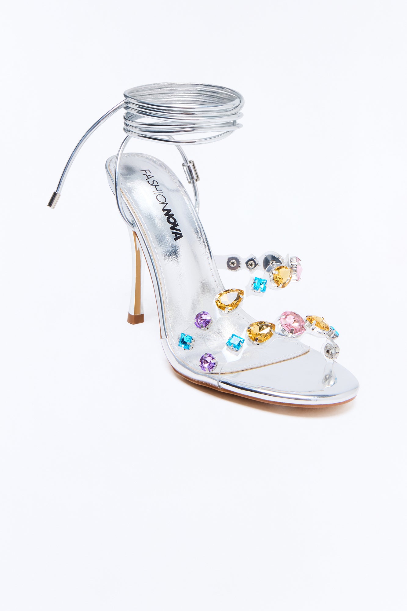 Never Enough Rhinestone Wrap Up Heels - Silver