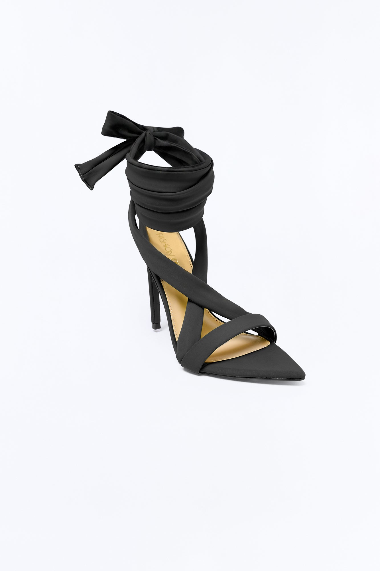 Dalia Pointed Toe Wrap Up Heels - Black