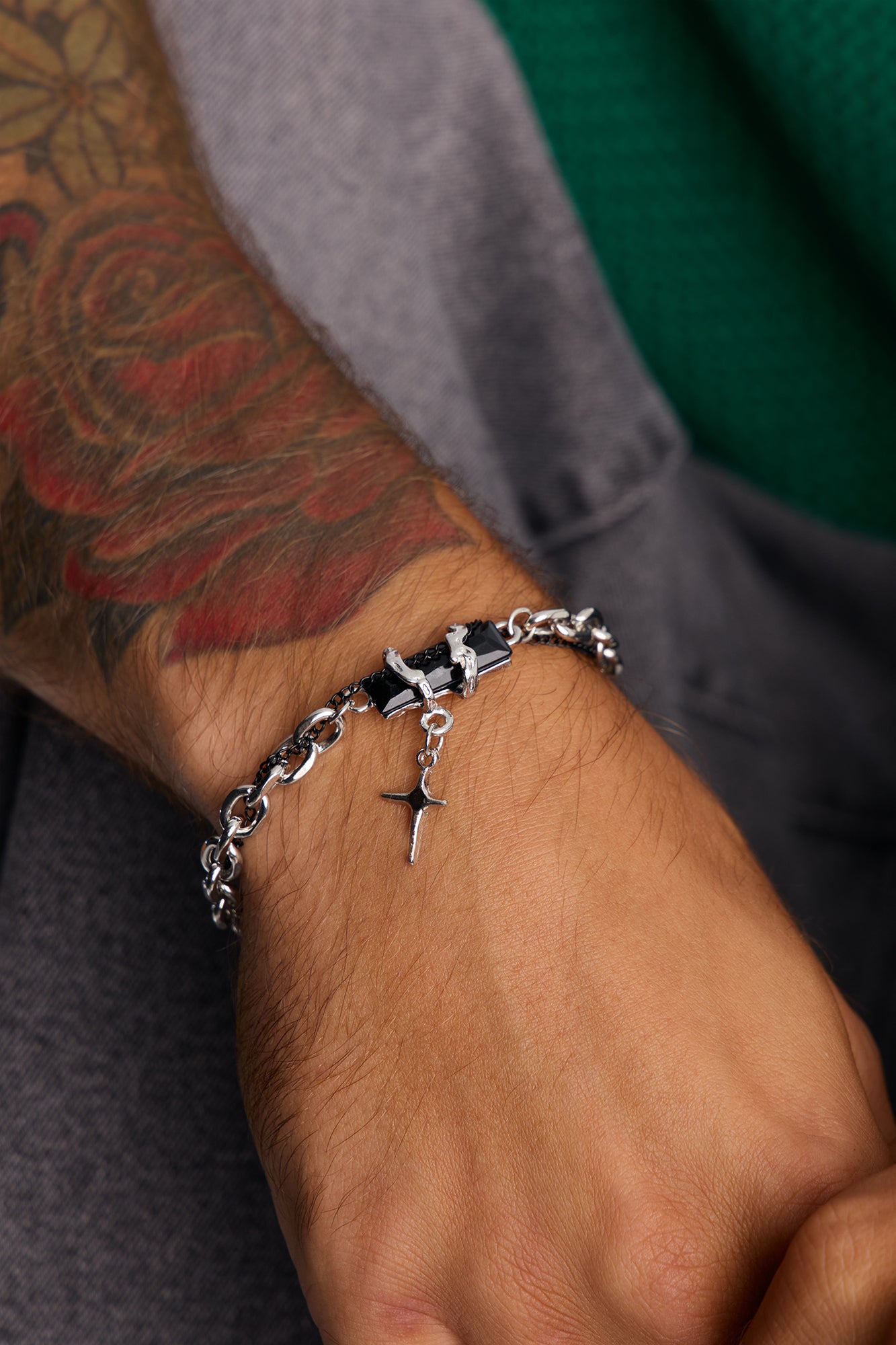 Star Corrupted Multi Chain Wrapped Bracelet - Silver
