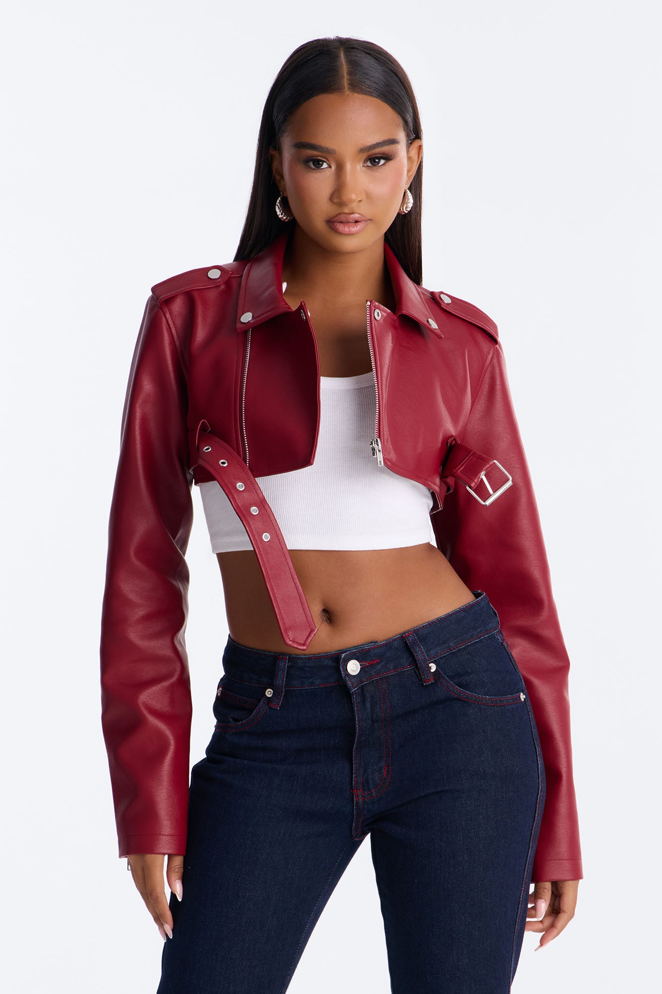 Pop It Crop It Faux Leather Jacket - Red