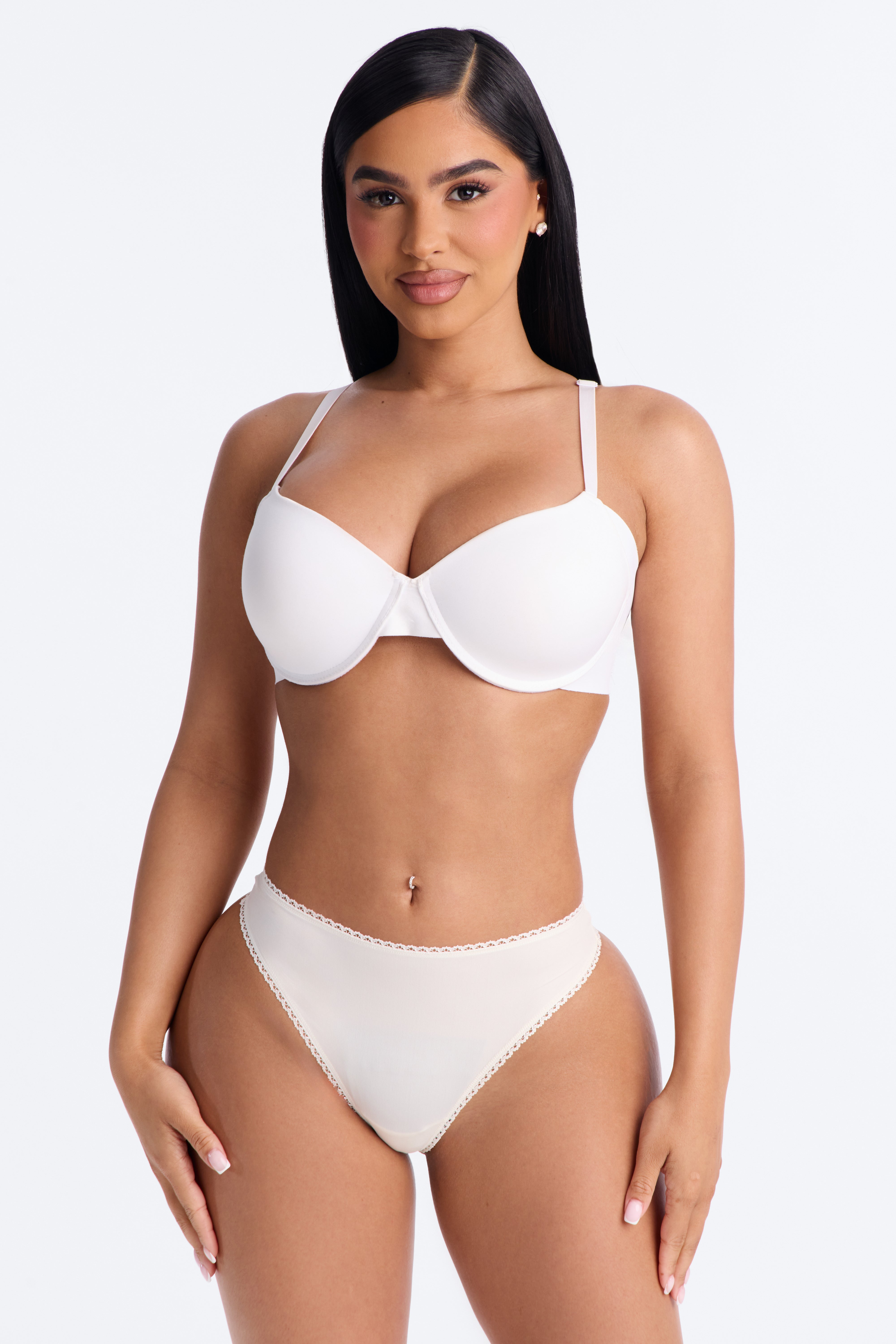 Let Me Live Lace Trim Thong Panty - Marble