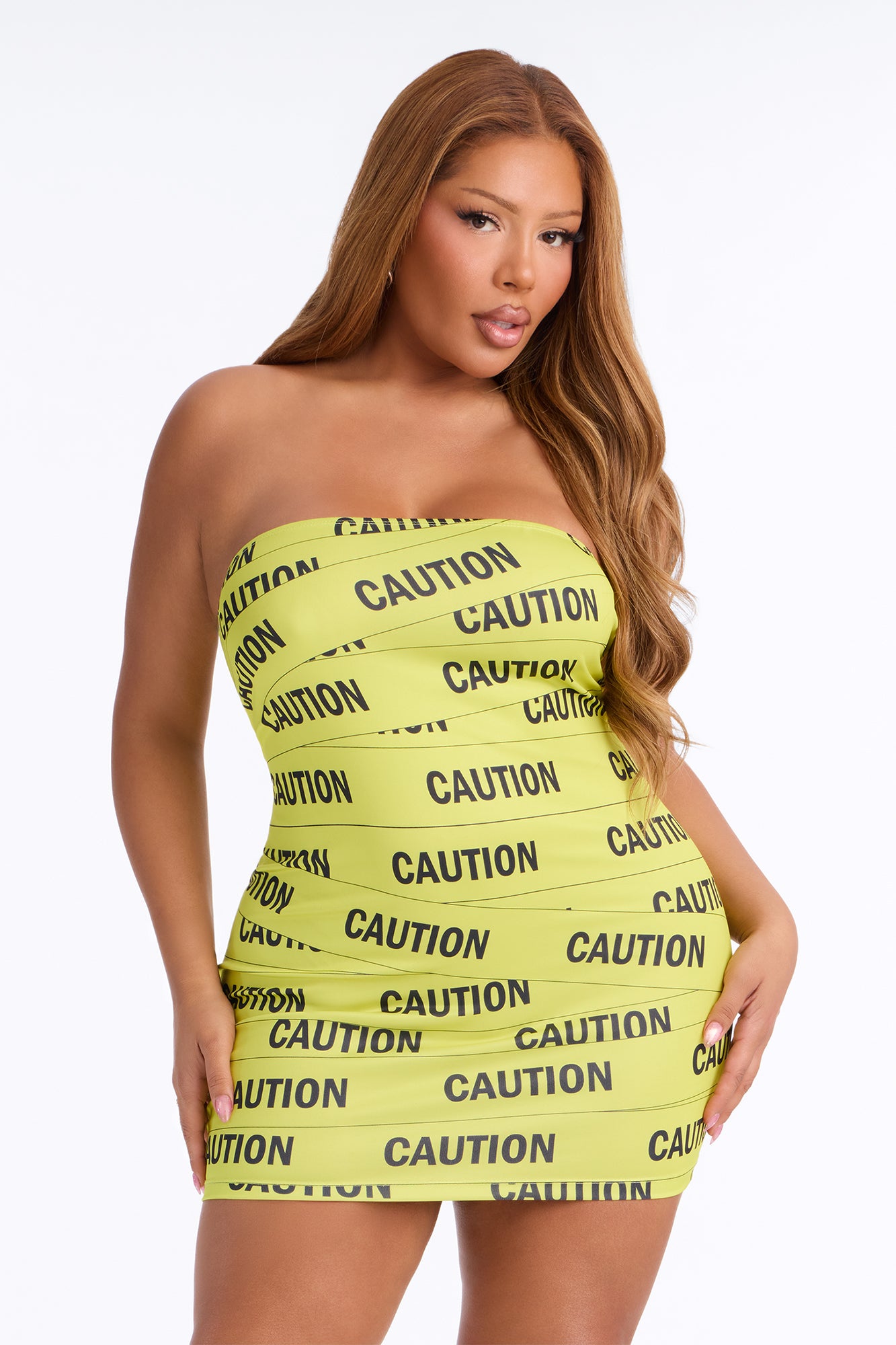 Ride With Caution Bodycon Tube Dress Costume - Yellow/combo