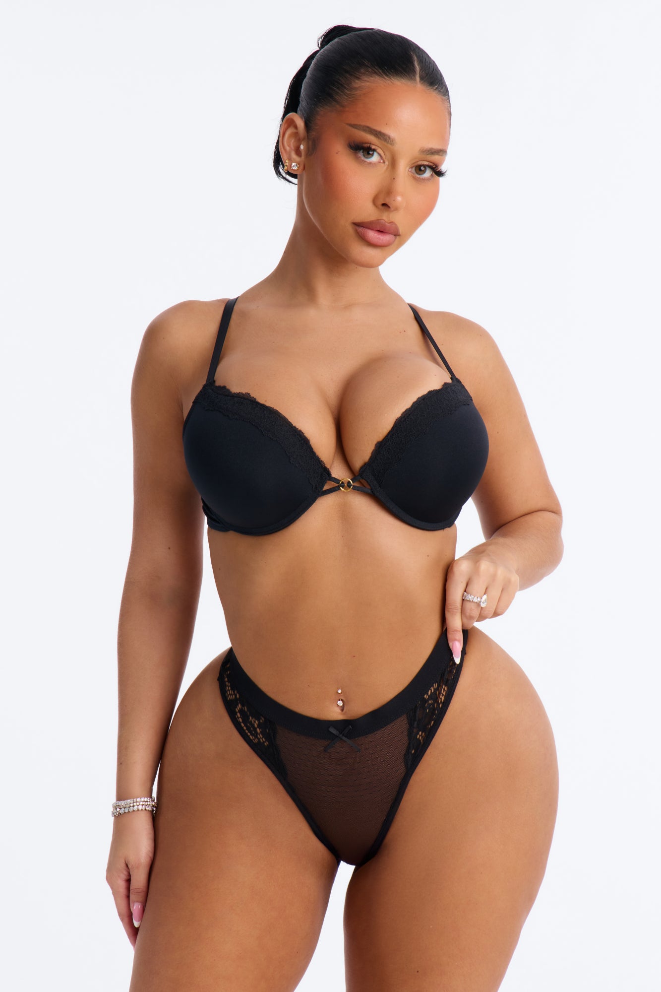 Nothing Basic Dotted Mesh Thong - Black