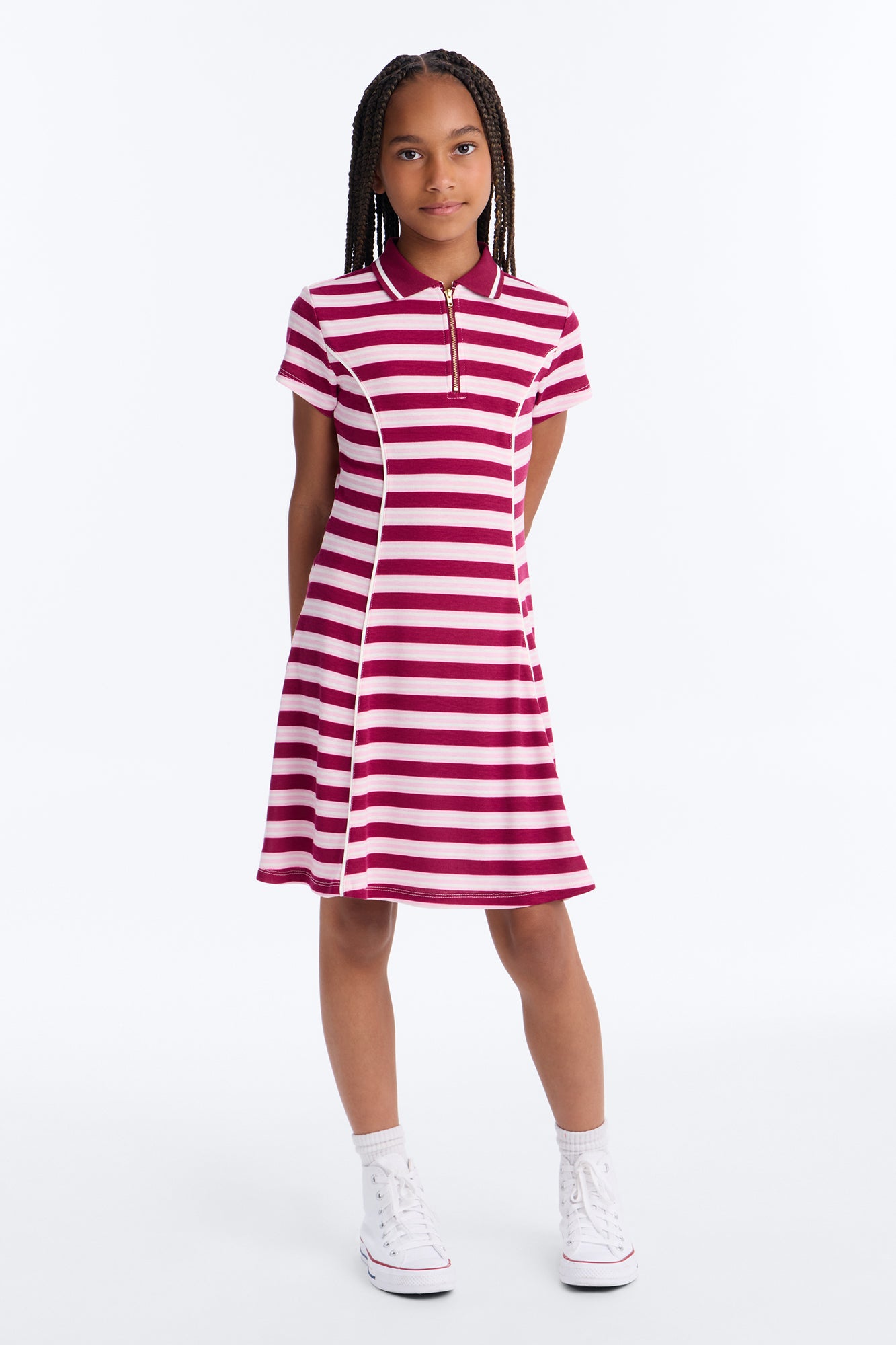 Mini Brand New Day Polo Dress - Burgundy/combo