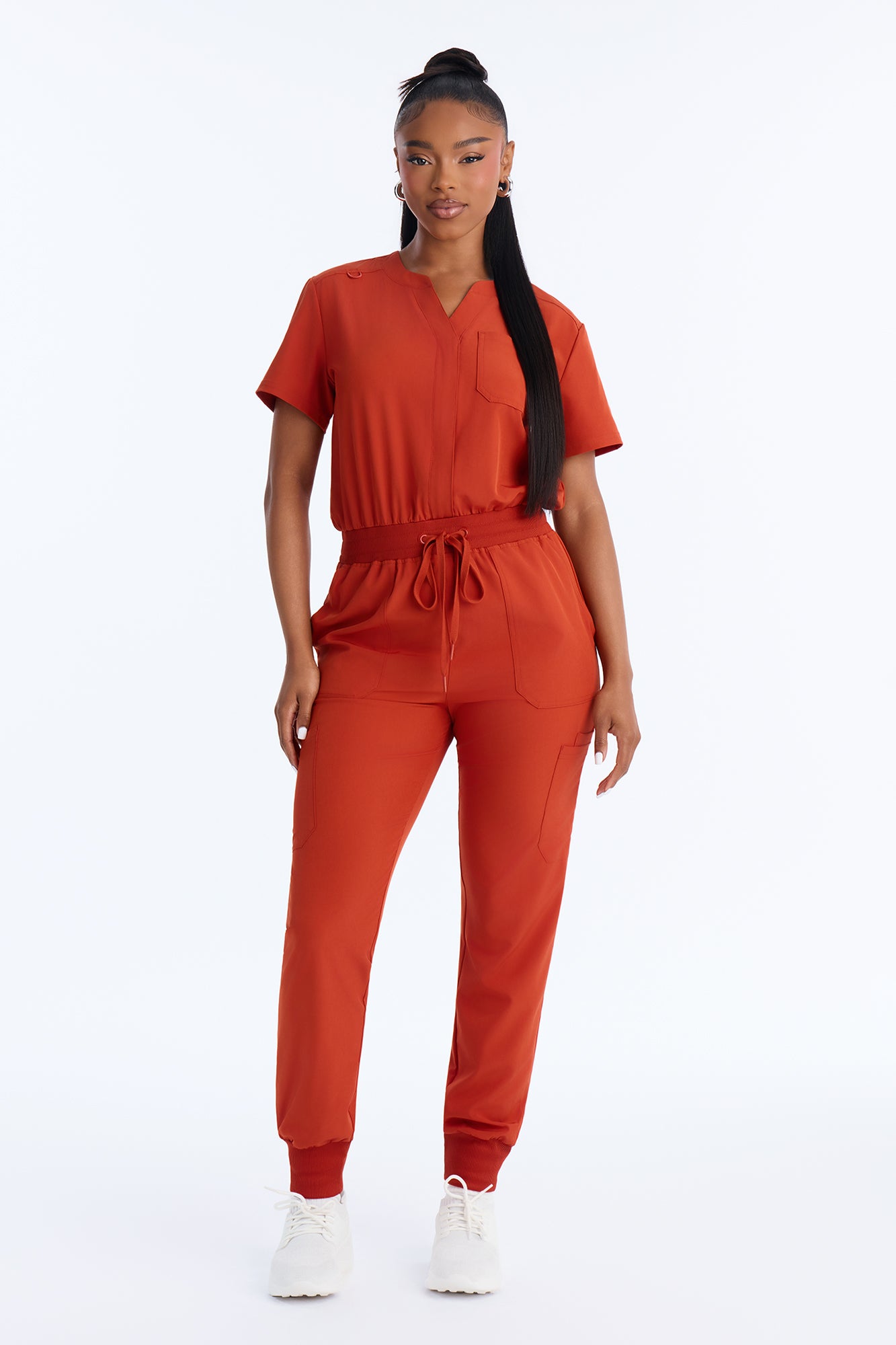 Full Shift Stretch Jogger Scrub Uniform Jumpsuit - Brown