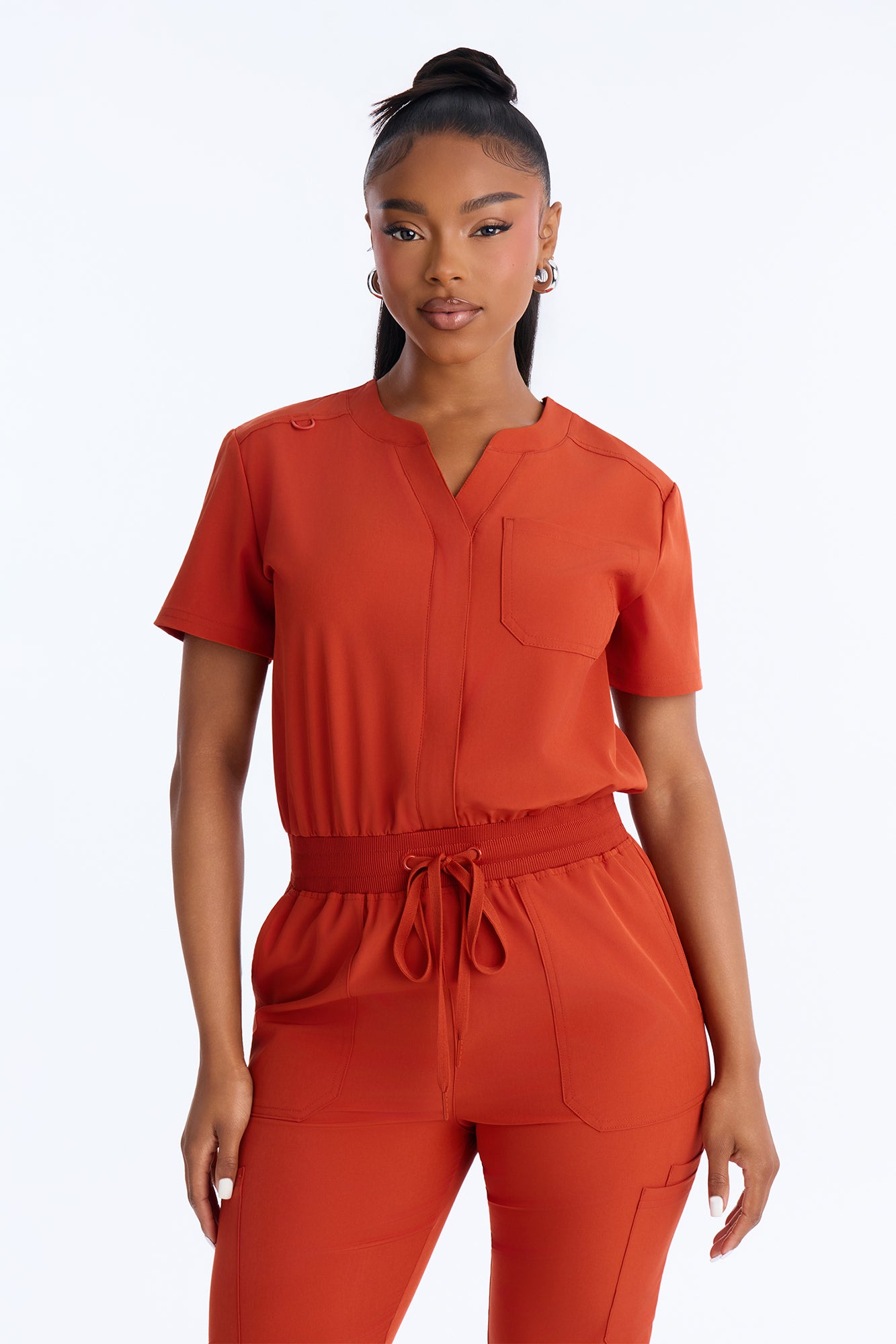 Full Shift Stretch Jogger Scrub Uniform Jumpsuit - Brown