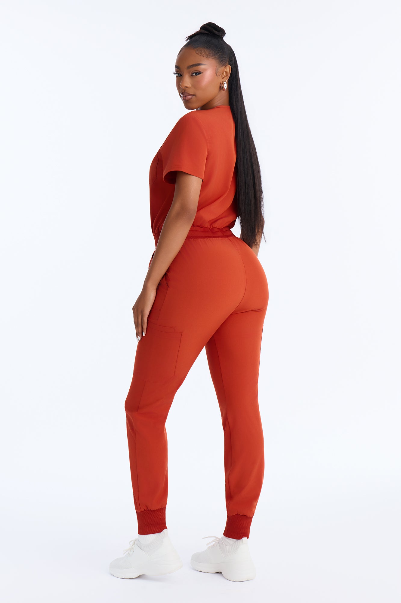 Full Shift Stretch Jogger Scrub Uniform Jumpsuit - Brown