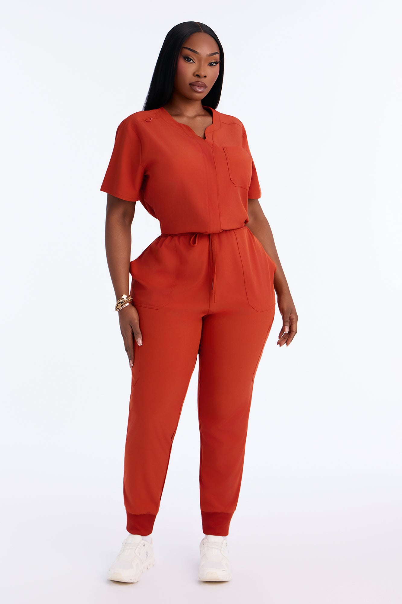Full Shift Stretch Jogger Scrub Uniform Jumpsuit - Brown