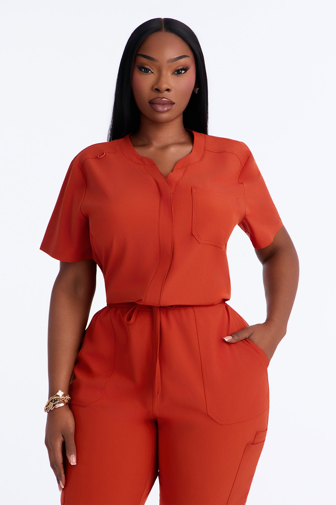 Full Shift Stretch Jogger Scrub Uniform Jumpsuit - Brown