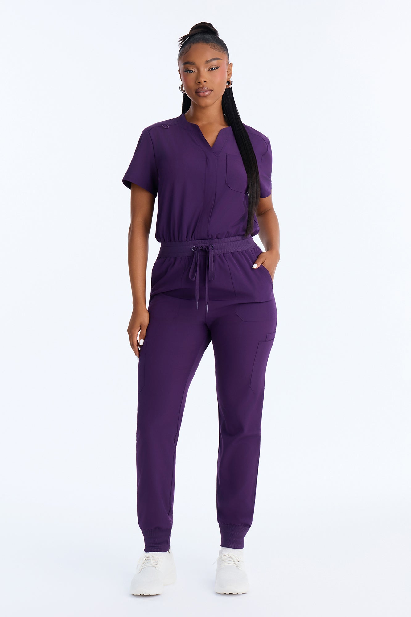 Full Shift Stretch Jogger Scrub Uniform Jumpsuit - Eggplant