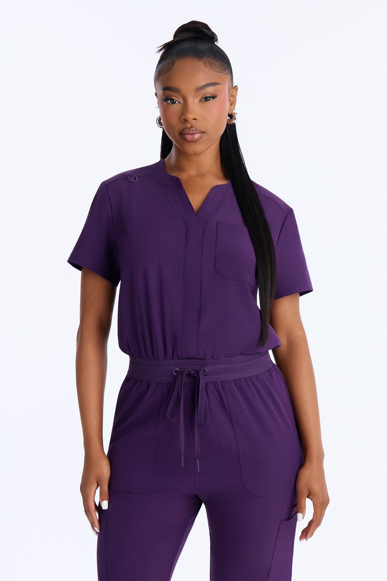 Full Shift Stretch Jogger Scrub Uniform Jumpsuit - Eggplant